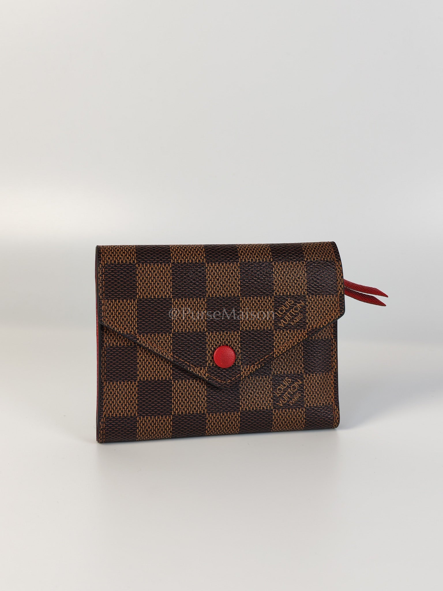 Victorine Wallet in Damier Ebene Canvas and Red Interior (Date Code: MI0241) | Purse Maison Luxury Bags Shop