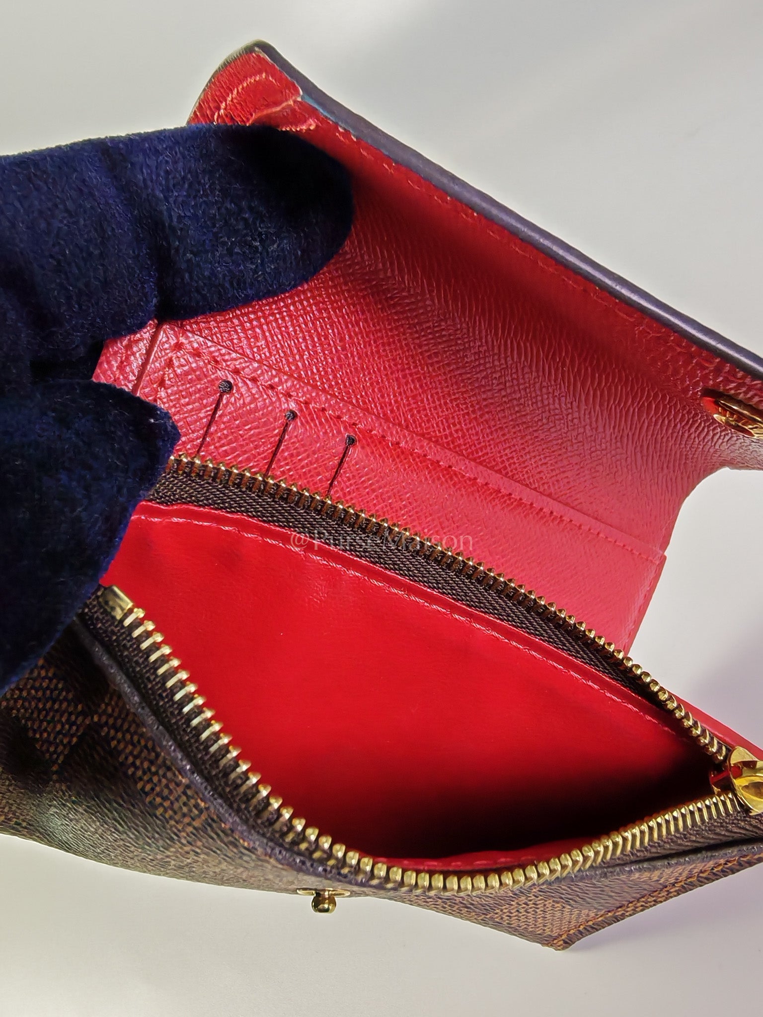 Victorine Wallet in Damier Ebene Canvas and Red Interior (Date Code: MI0241) | Purse Maison Luxury Bags Shop