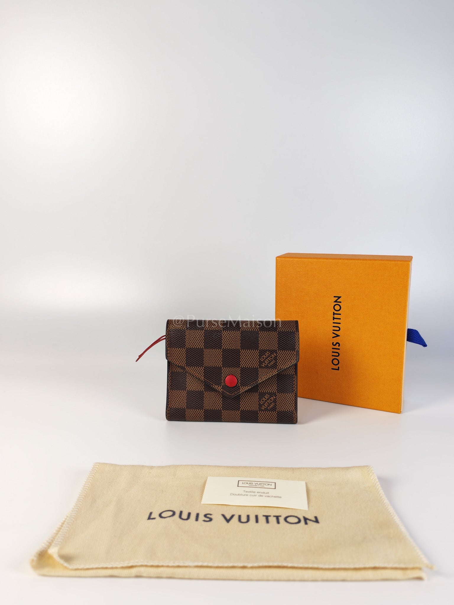Victorine Wallet in Damier Ebene Canvas and Red Interior (Date Code: MI0241) | Purse Maison Luxury Bags Shop