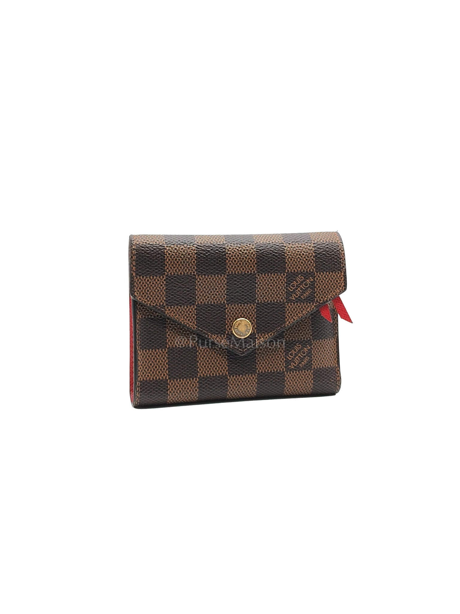 Victorine Wallet in Damier Ebene Canvas Red Interior (Microchip) | Purse Maison Luxury Bags Shop