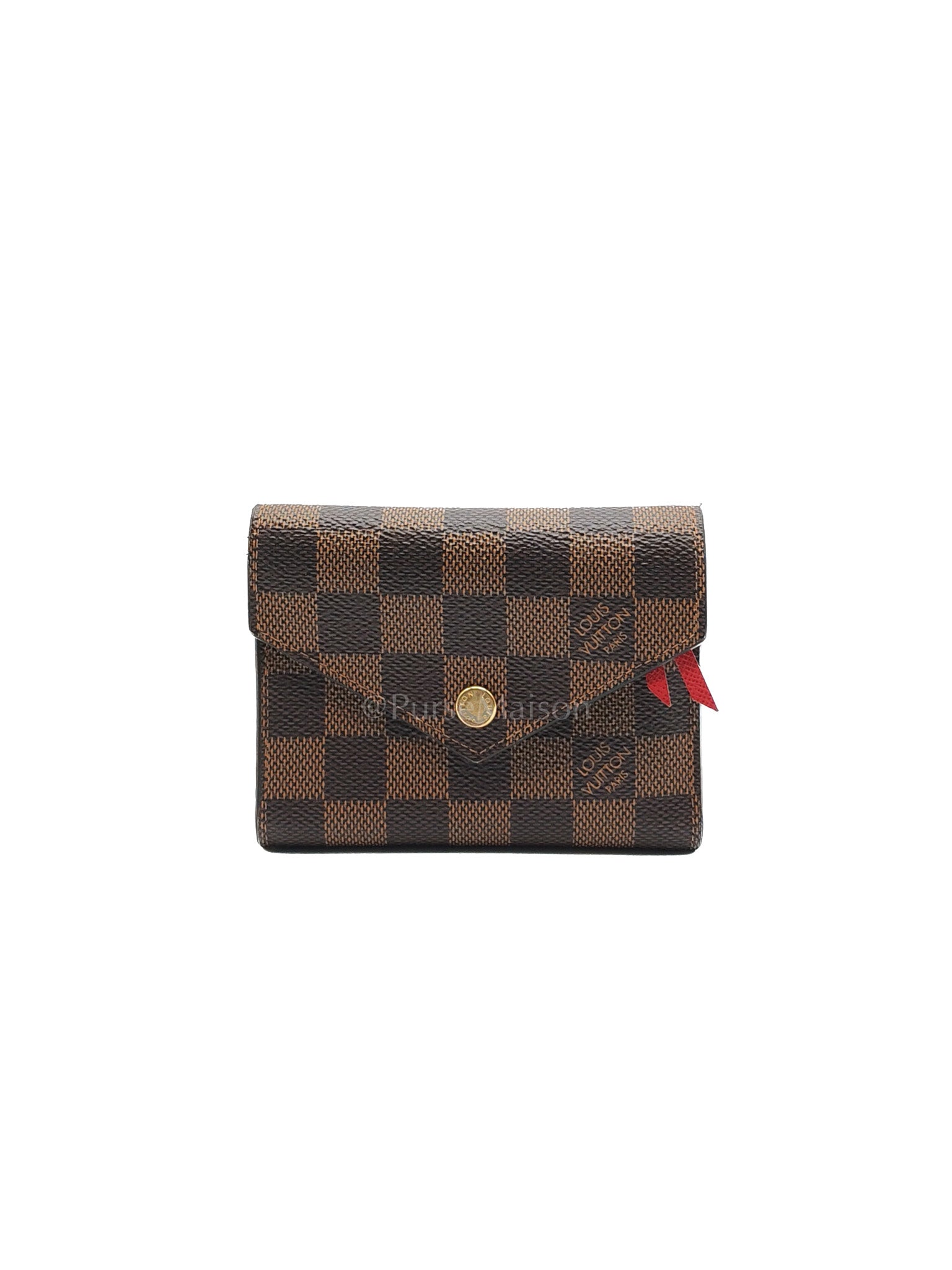 Victorine Wallet in Damier Ebene Canvas Red Interior (Microchip) | Purse Maison Luxury Bags Shop