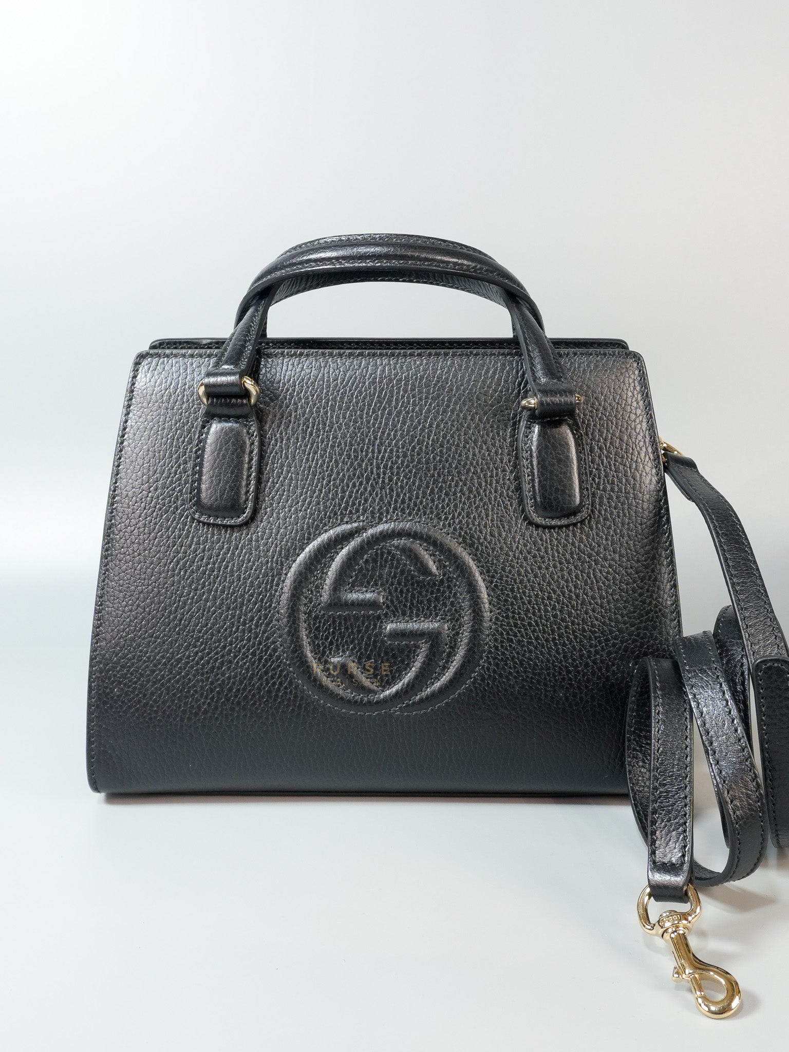 Dollar Black Calfskin Small Soho Top Handle Bag