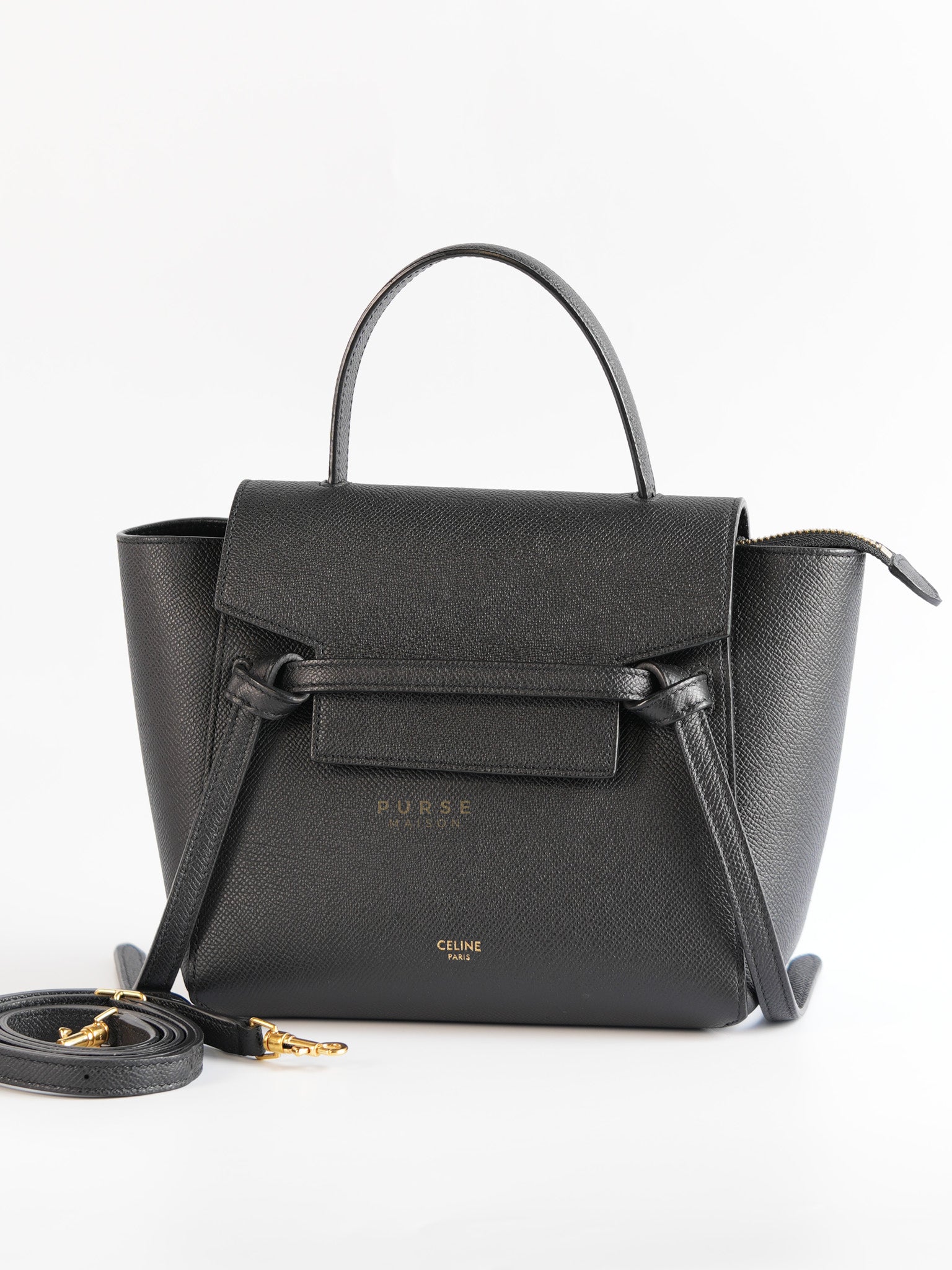 Nano Belt Bag In Black Grained Calfskin Leather