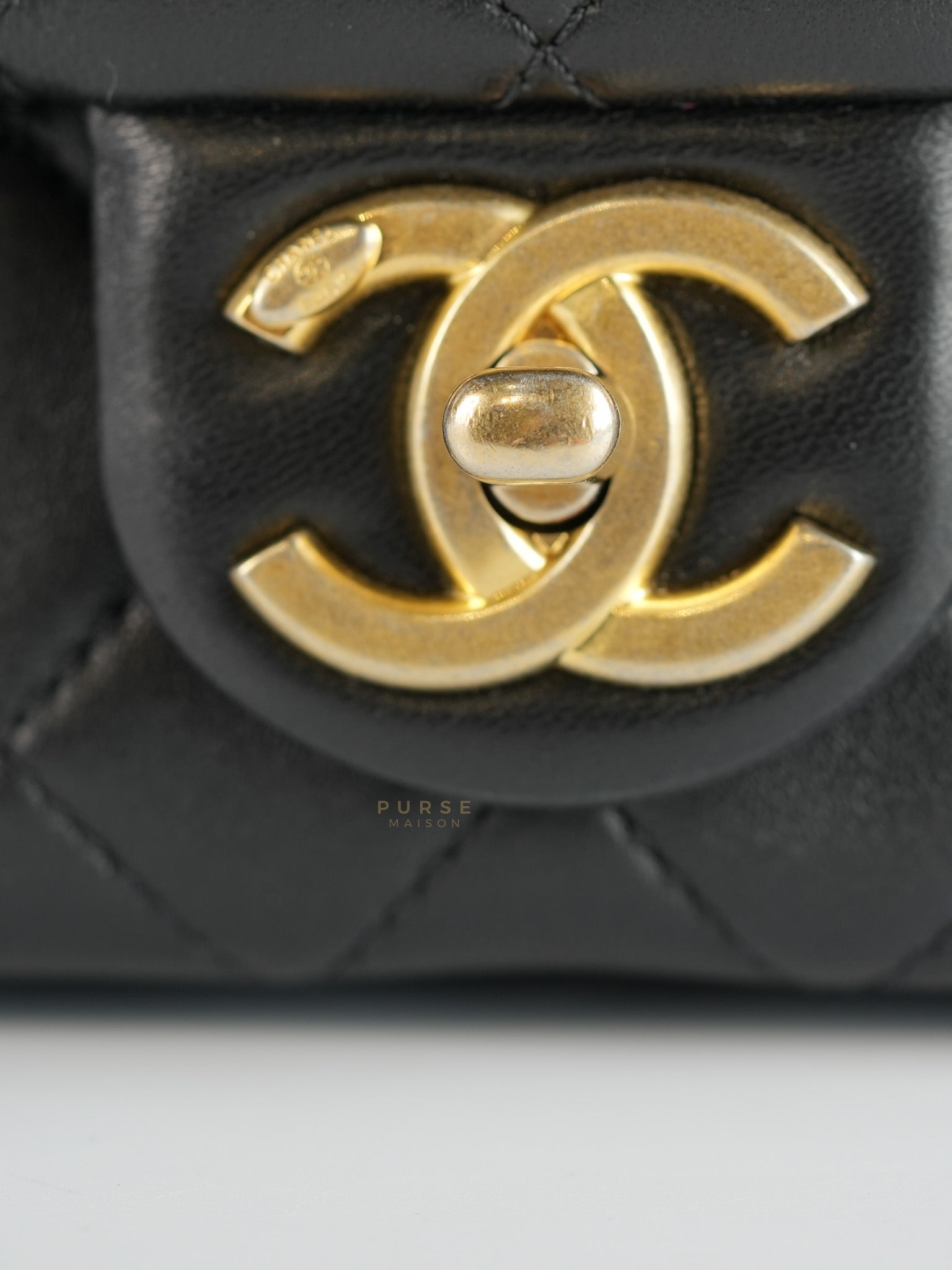 Mini Square Flap Samba Pearl in Lambskin and Aged Gold Hardware Series 31