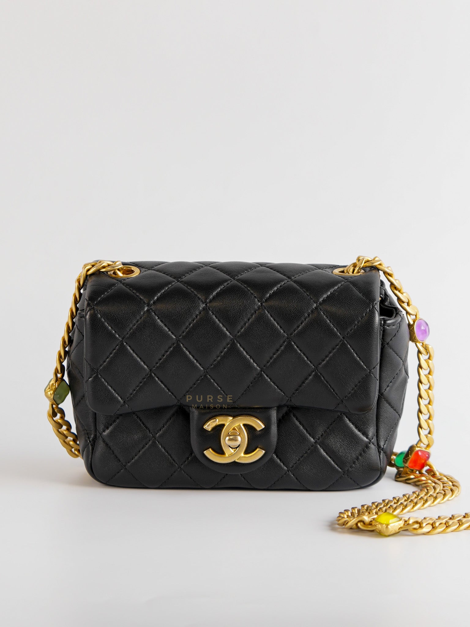 Mini Square Flap Samba Pearl in Lambskin and Aged Gold Hardware Series 31