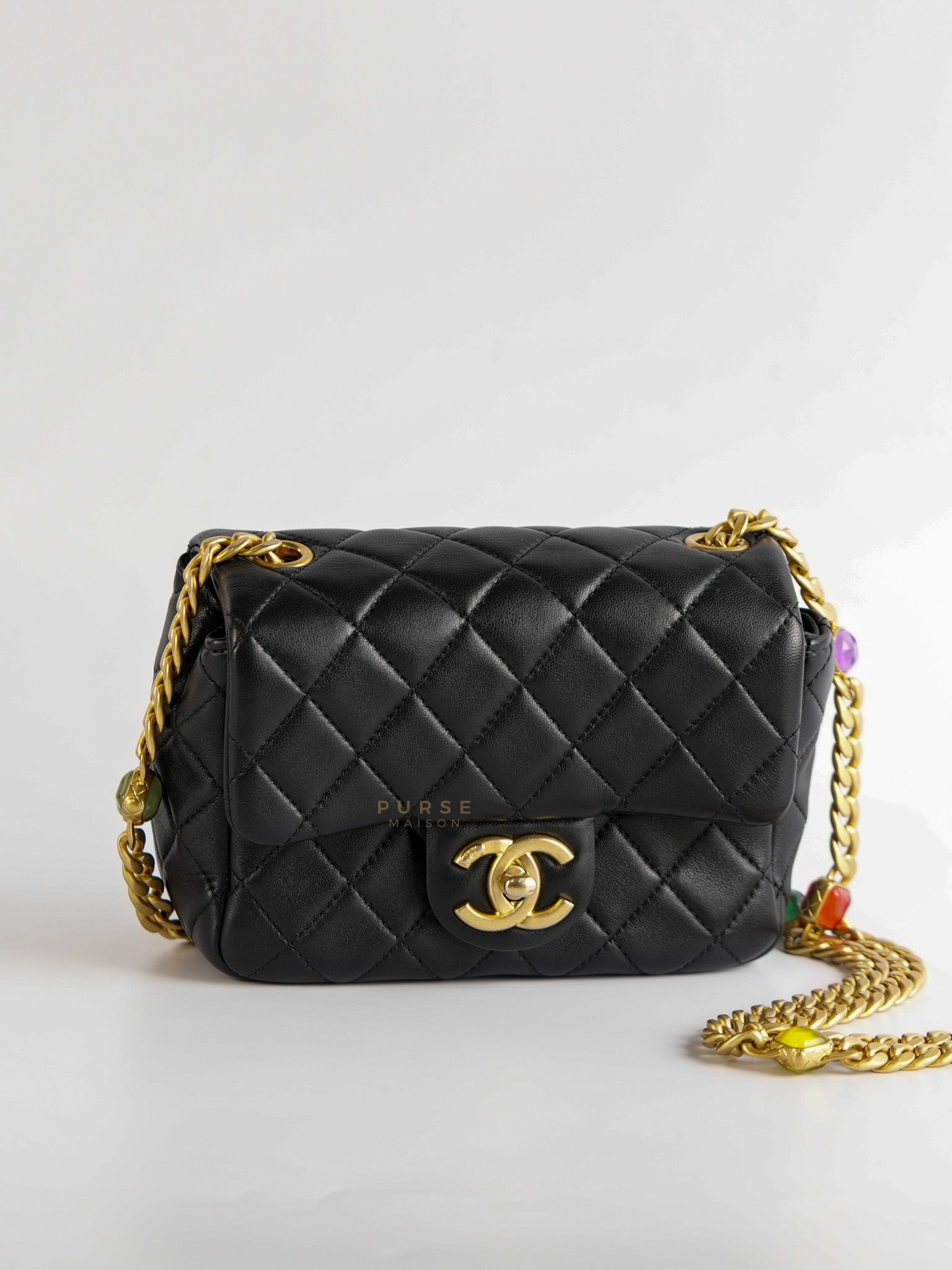 Mini Square Flap Samba Pearl in Lambskin and Aged Gold Hardware Series 31