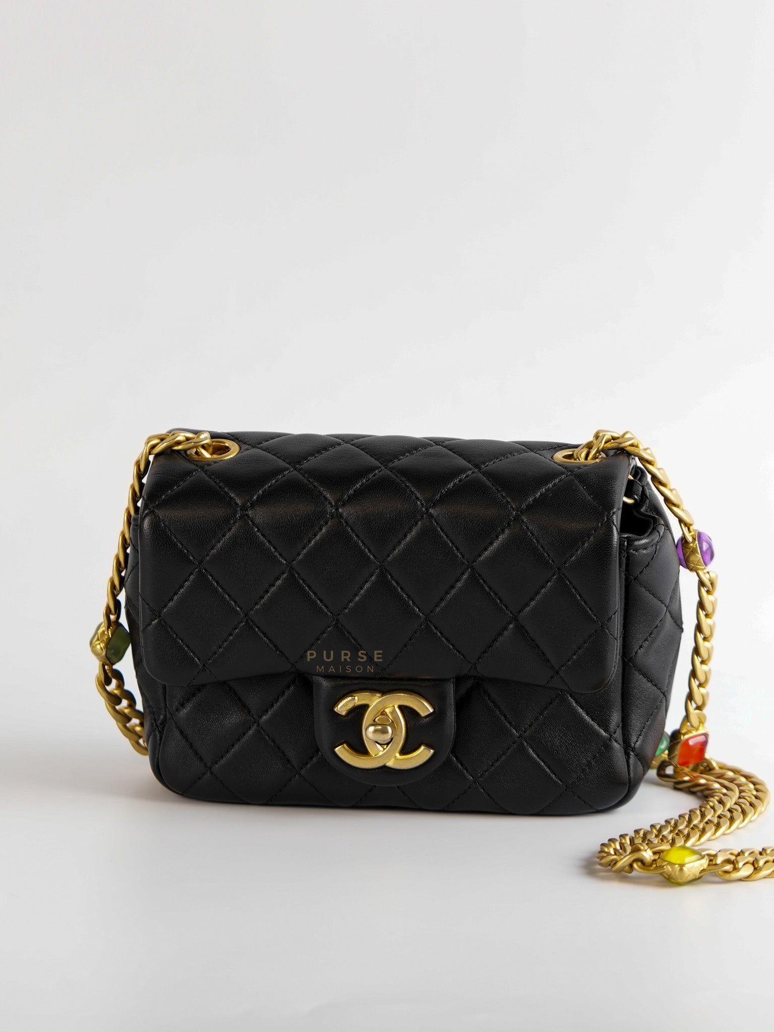 Mini Square Flap Samba Pearl in Lambskin and Aged Gold Hardware Series 31