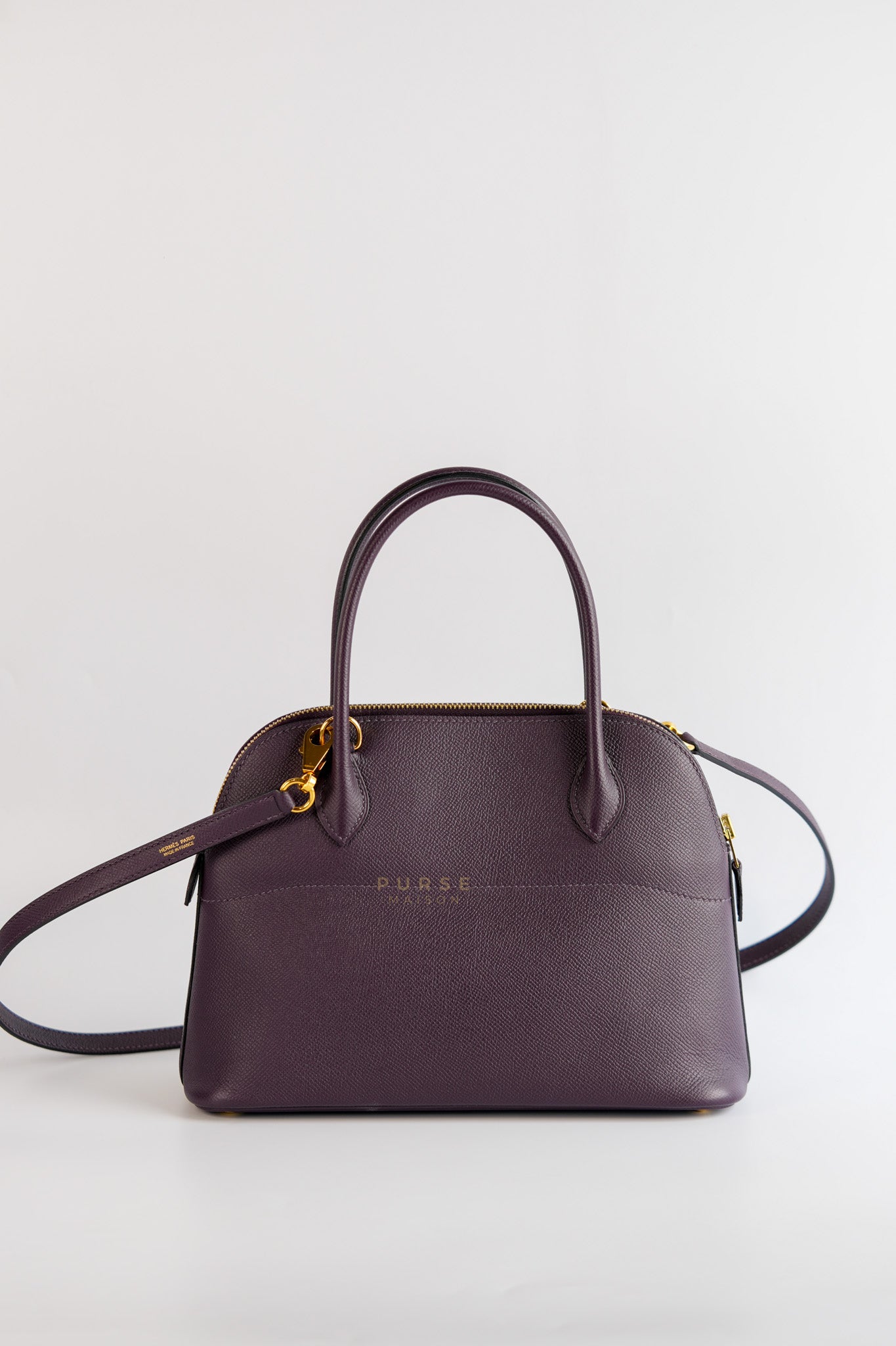 Bolide 27 Raisin in Epsom Leather and Gold Hardware Stamp D (2019)