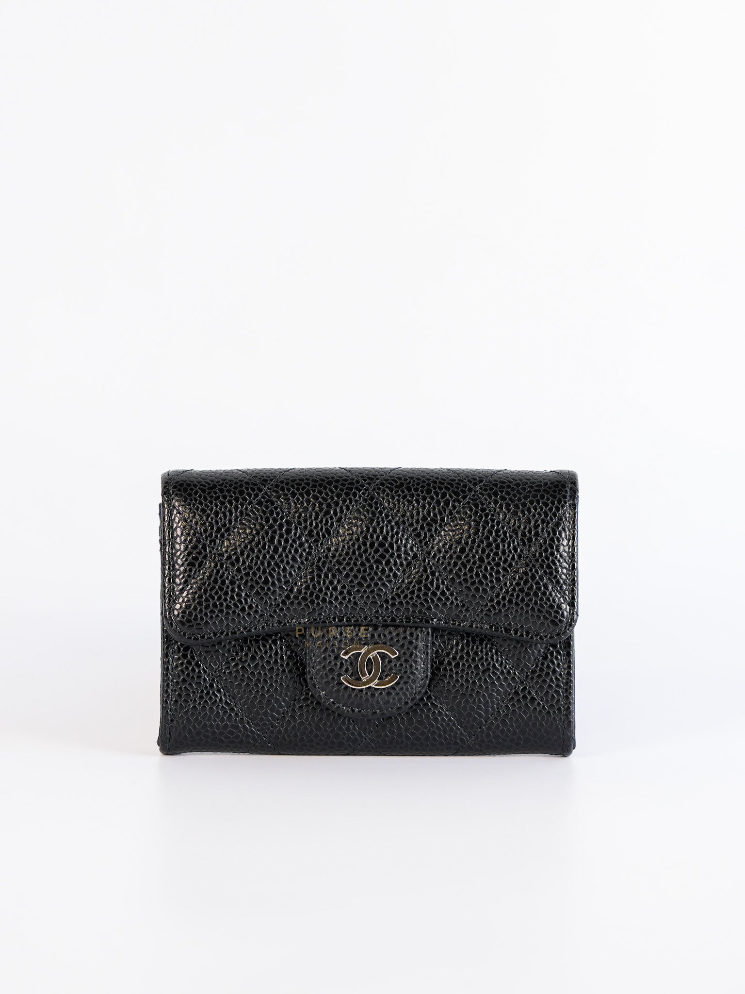 Flap Card Holder Black Caviar Leather Silver Hardware(Series 31)