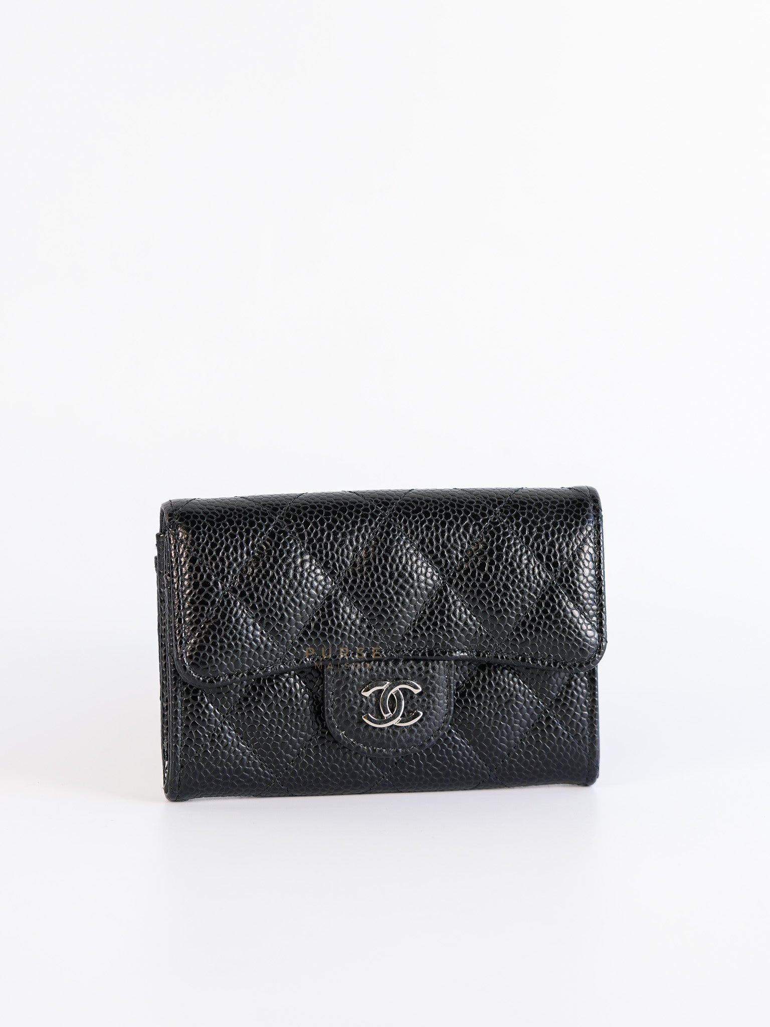 Flap Card Holder Black Caviar Leather Silver Hardware(Series 31)