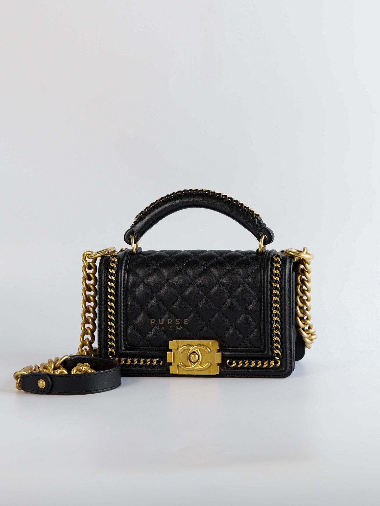Boy Top Handle Small in Black Lambskin Leather Aged Gold Hardware(Series 26)