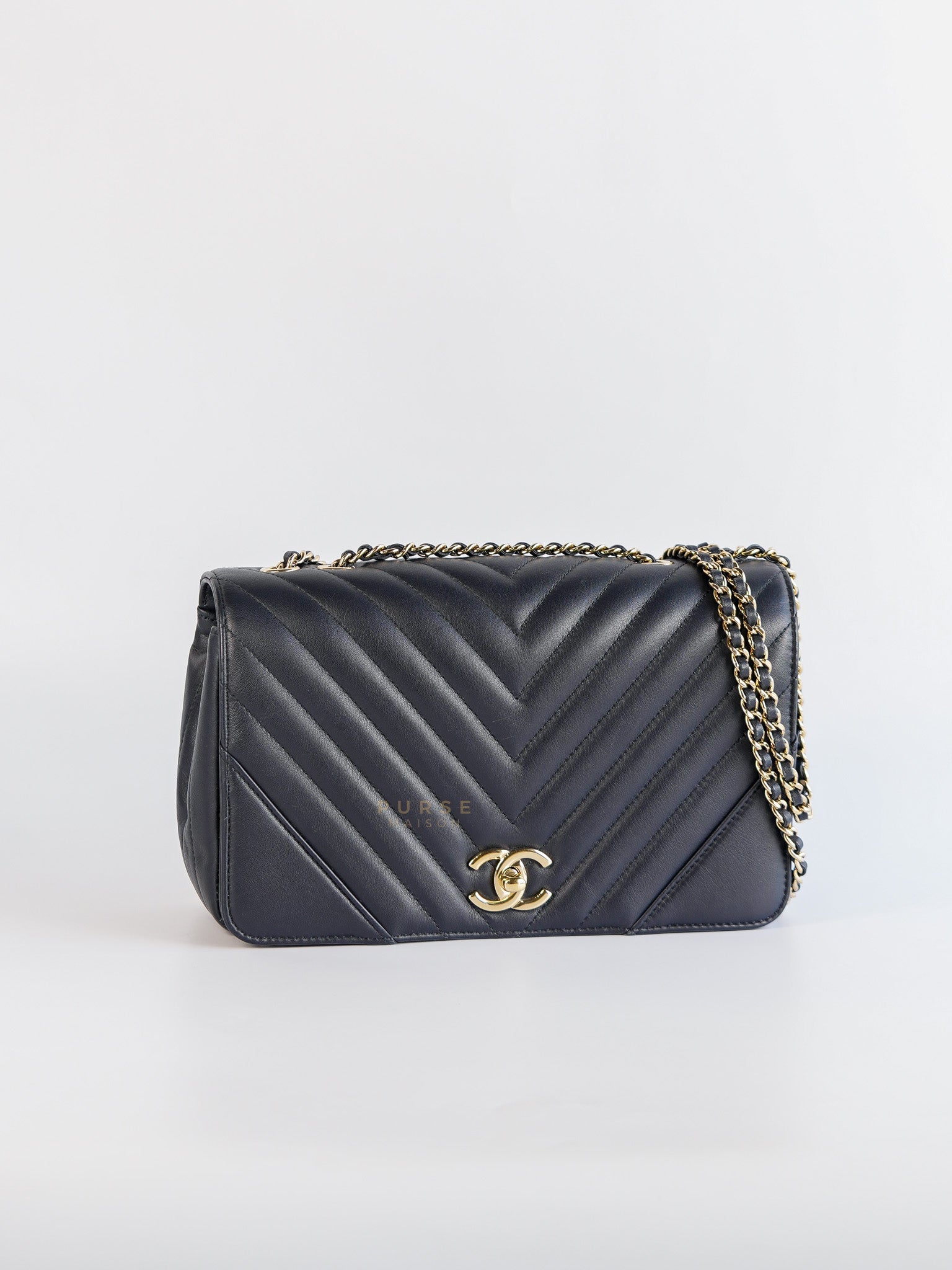 Statement Flap Medium in Navy Dark Blue Light Gold Hardware(Series 26)