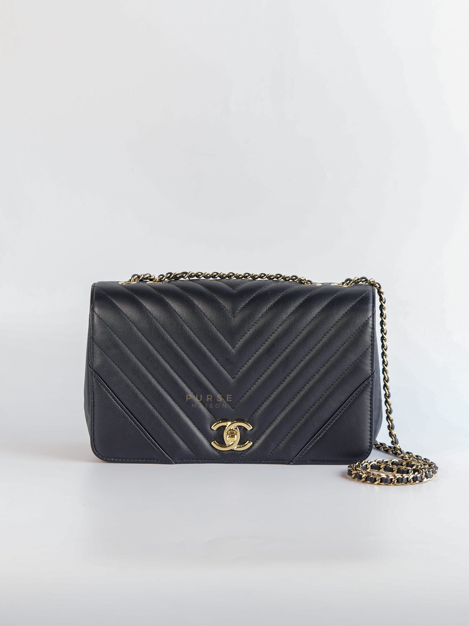 Statement Flap Medium in Navy Dark Blue Light Gold Hardware(Series 26)