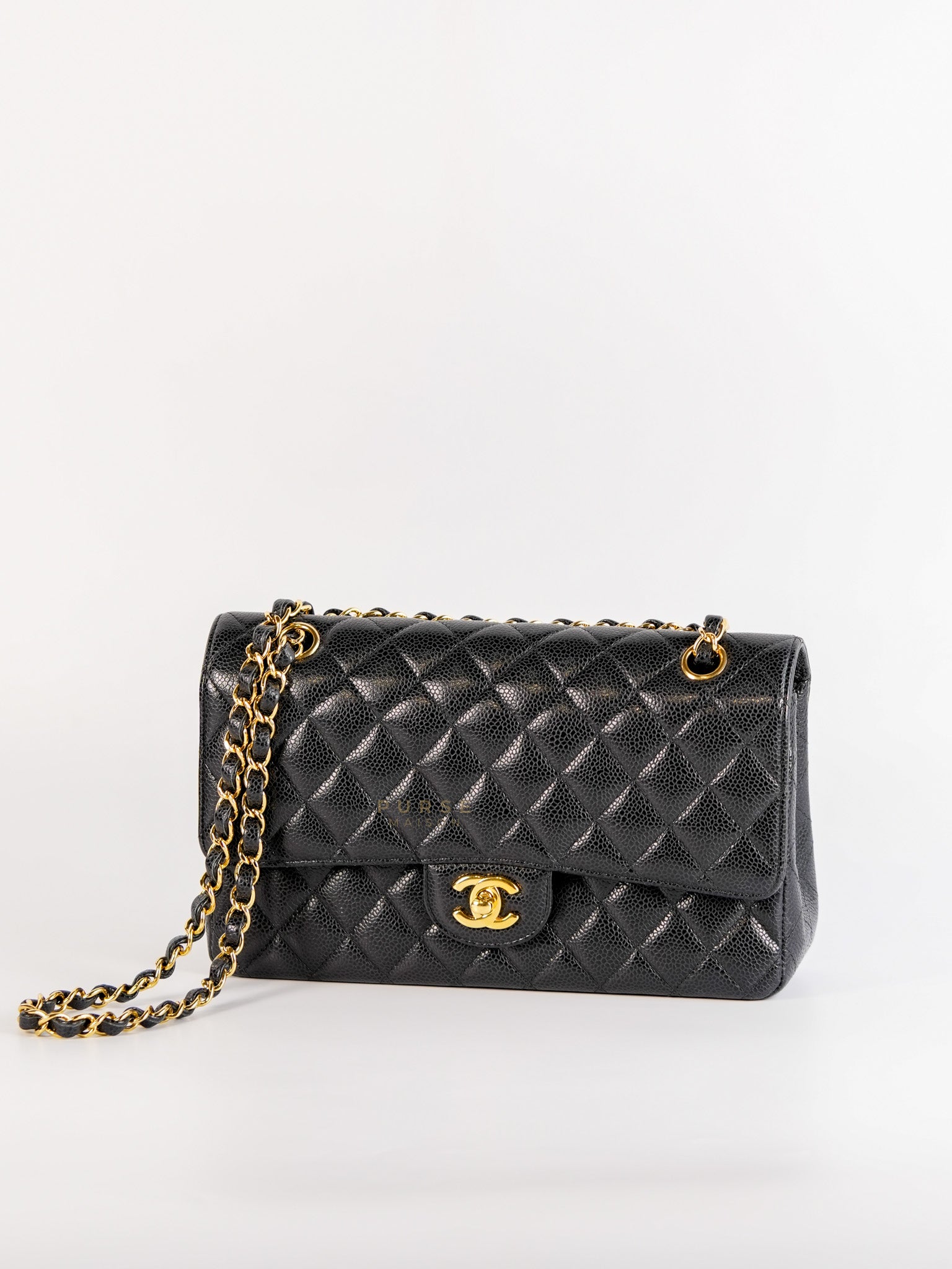 Classic Double Flap Medium In Black Caviar Leather with Gold Hardware(Series 20)