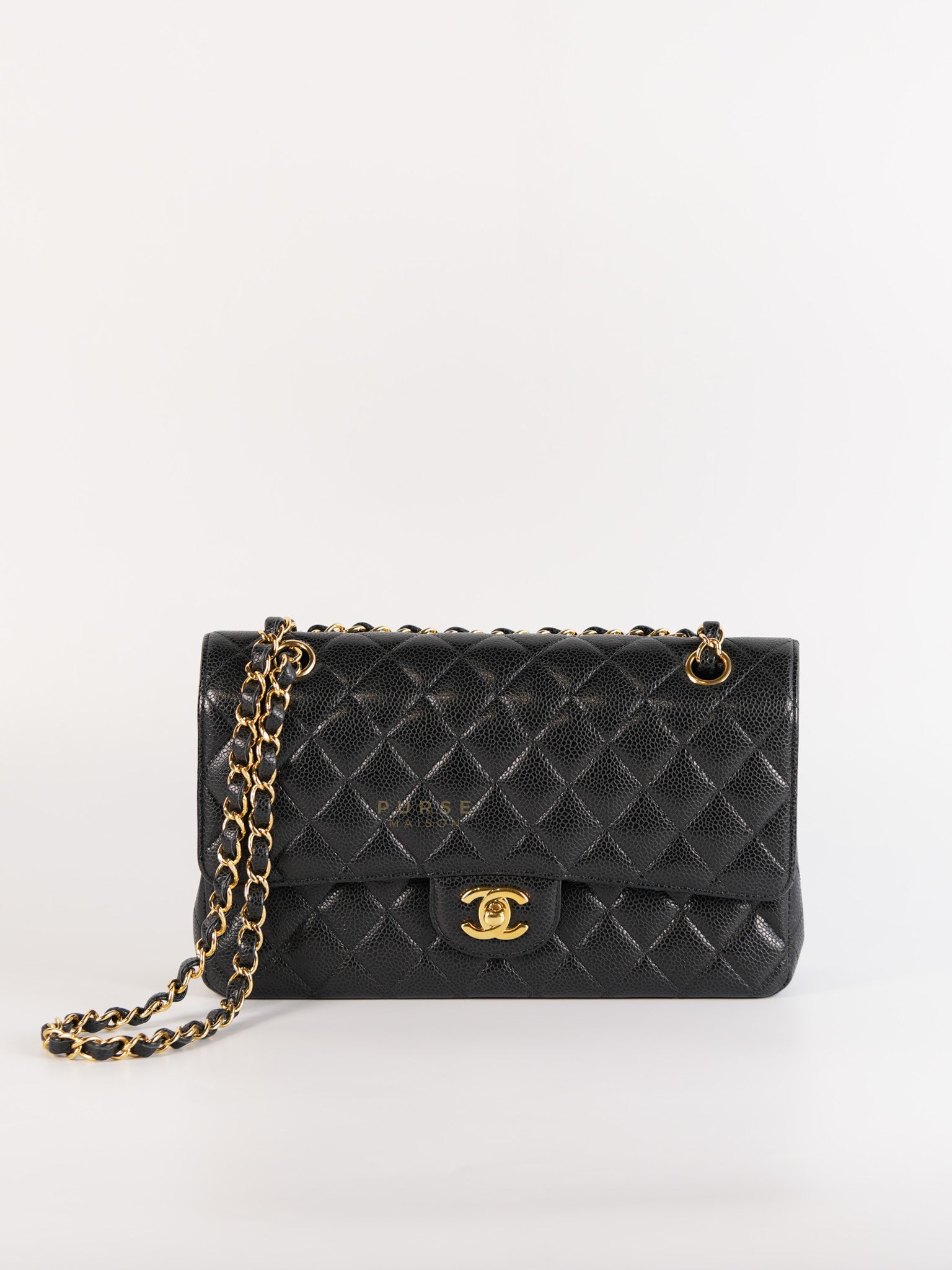 Classic Double Flap Medium In Black Caviar Leather with Gold Hardware(Series 20)