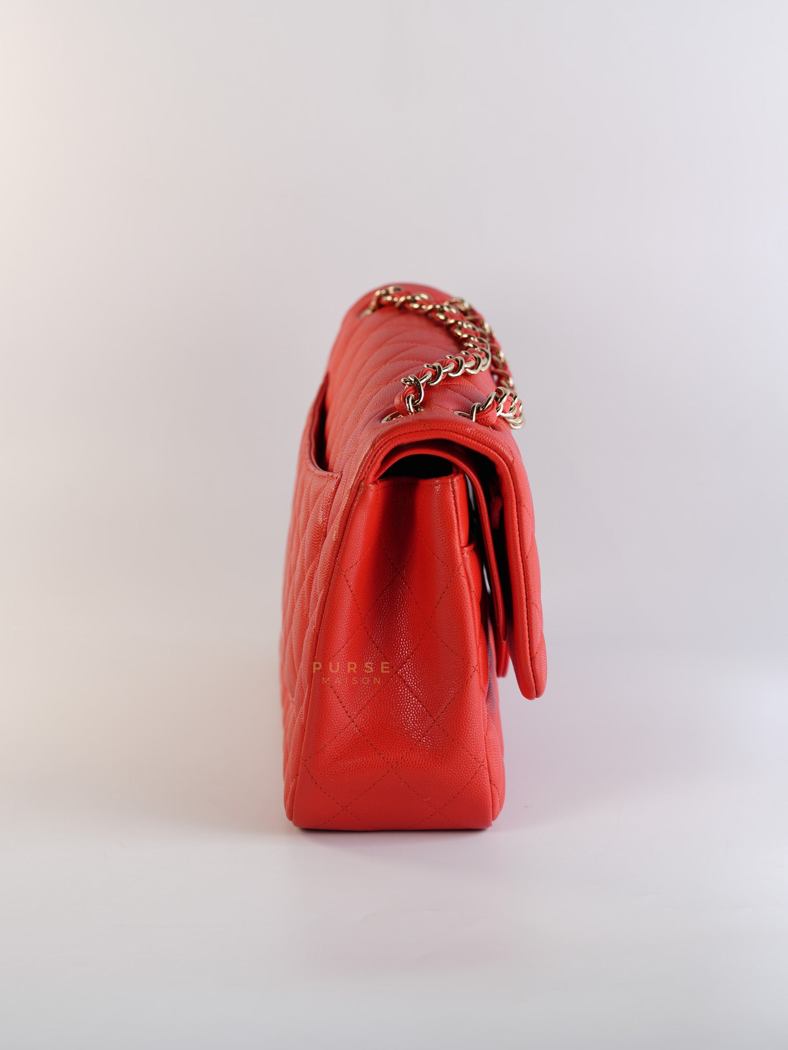 Classic Double Flap Jumbo in Dark Coral Caviar Leather Light Gold Hardware(Series 27)