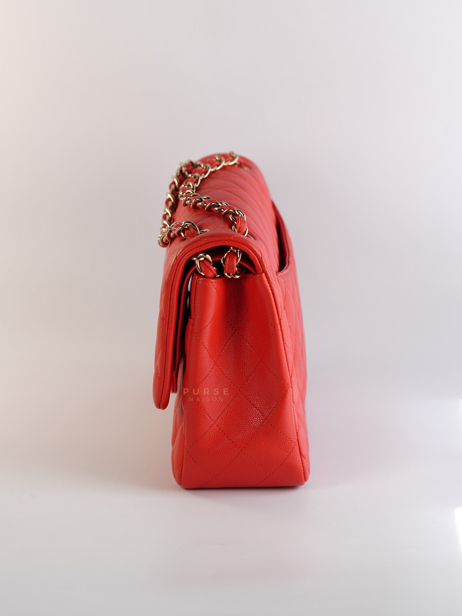 Classic Double Flap Jumbo in Dark Coral Caviar Leather Light Gold Hardware(Series 27)
