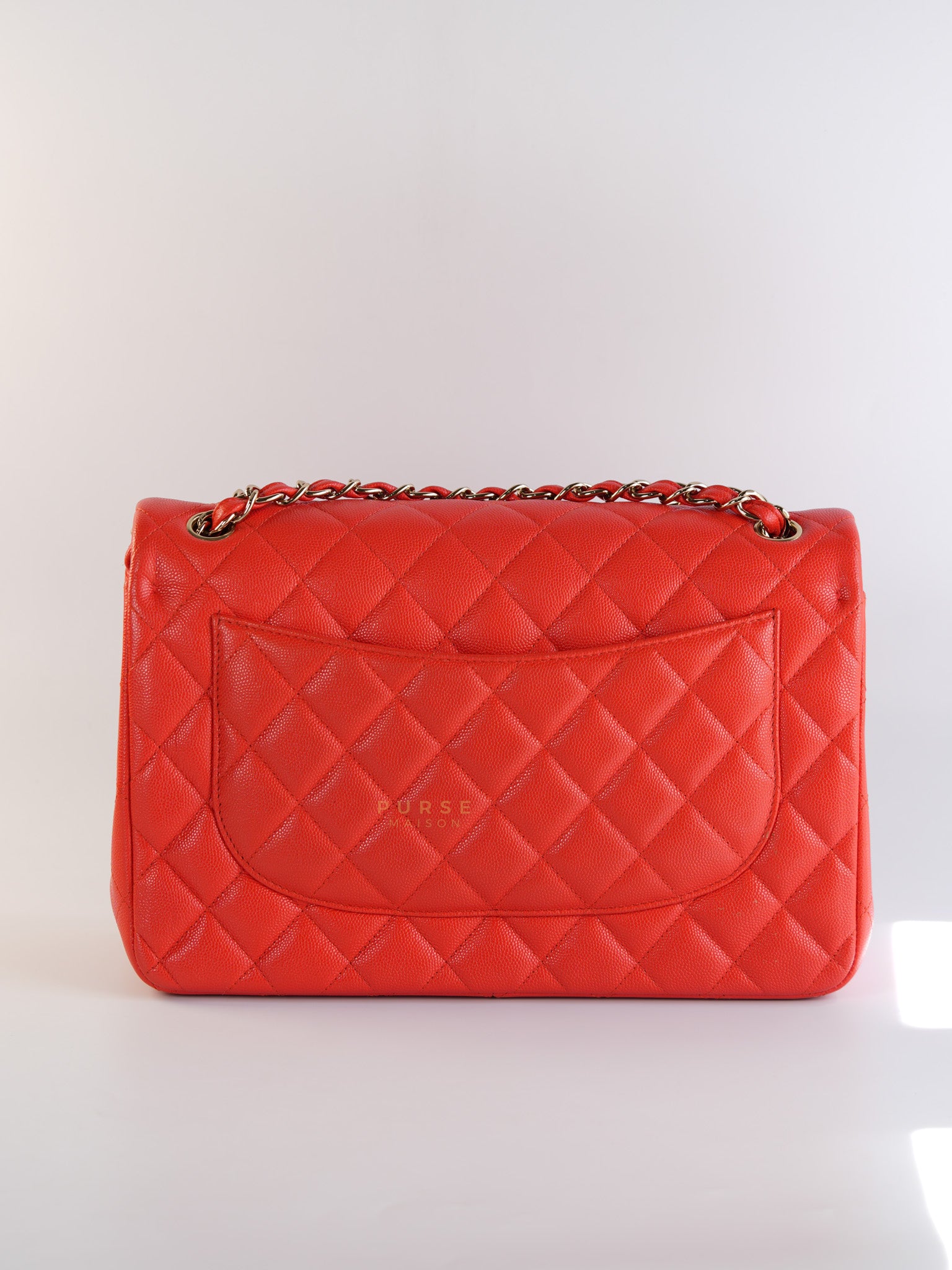 Classic Double Flap Jumbo in Dark Coral Caviar Leather Light Gold Hardware(Series 27)