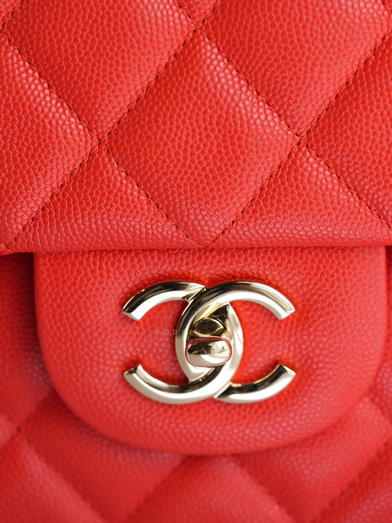 Classic Double Flap Jumbo in Dark Coral Caviar Leather Light Gold Hardware(Series 27)
