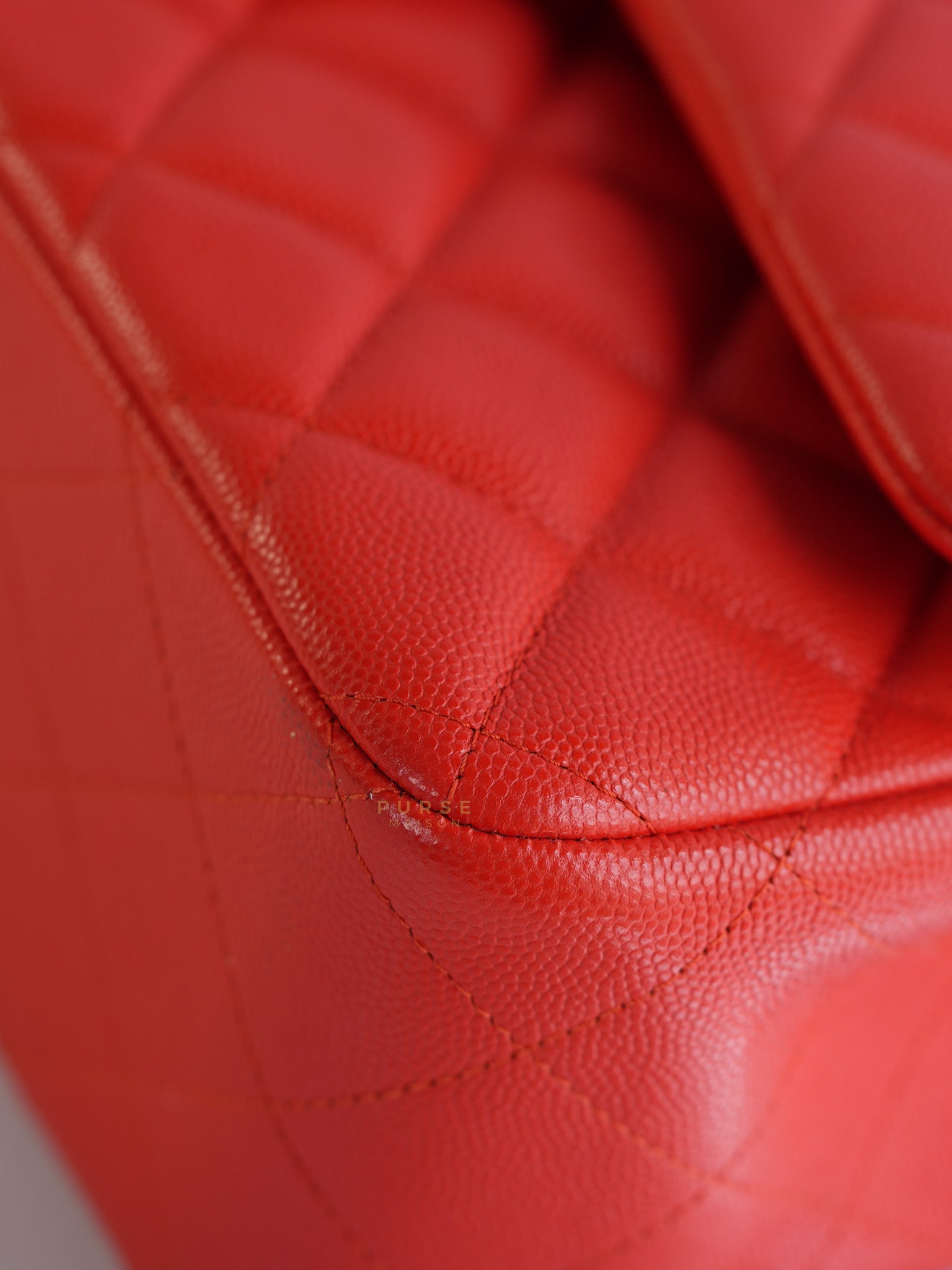 Classic Double Flap Jumbo in Dark Coral Caviar Leather Light Gold Hardware(Series 27)