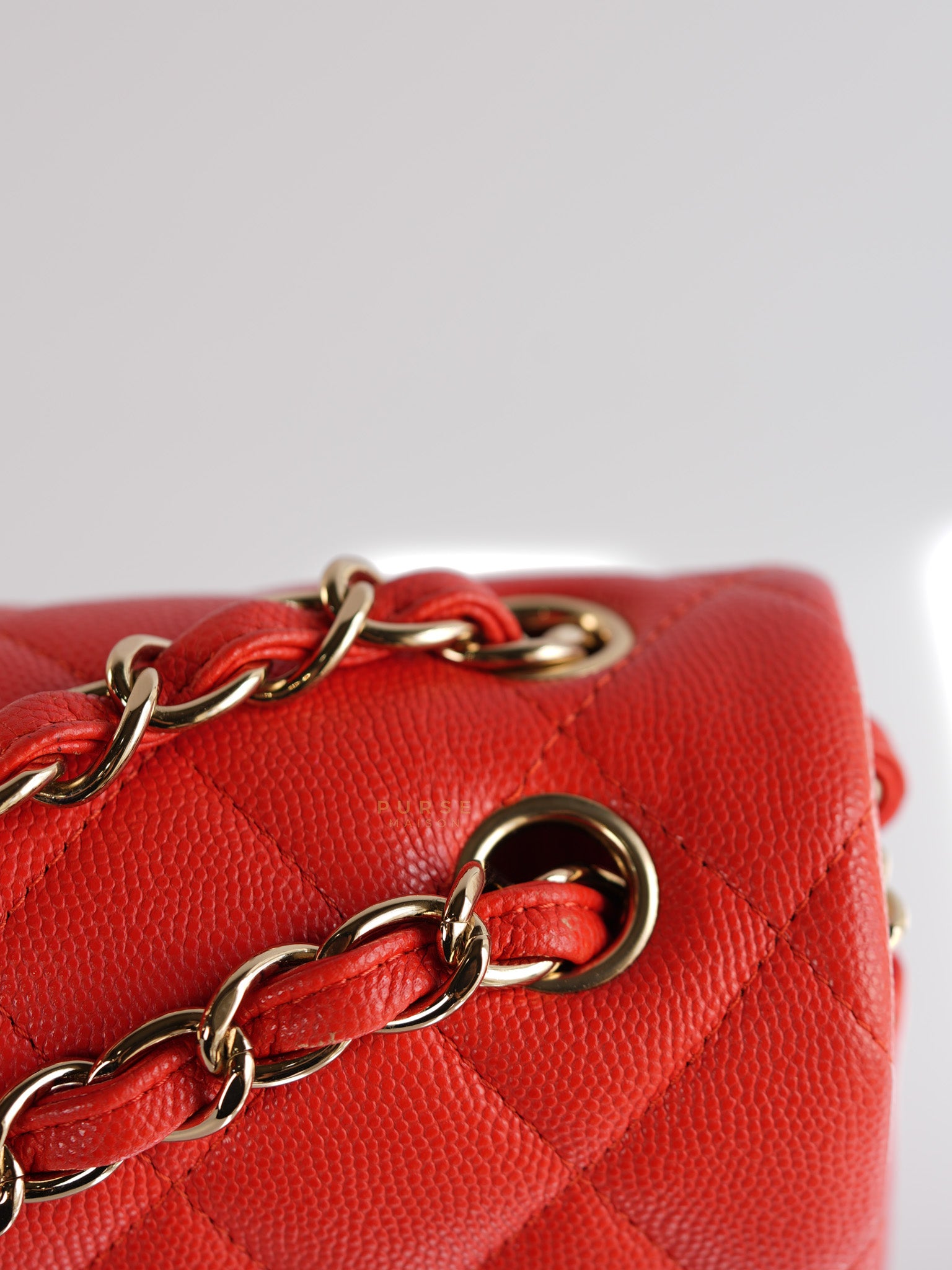 Classic Double Flap Jumbo in Dark Coral Caviar Leather Light Gold Hardware(Series 27)