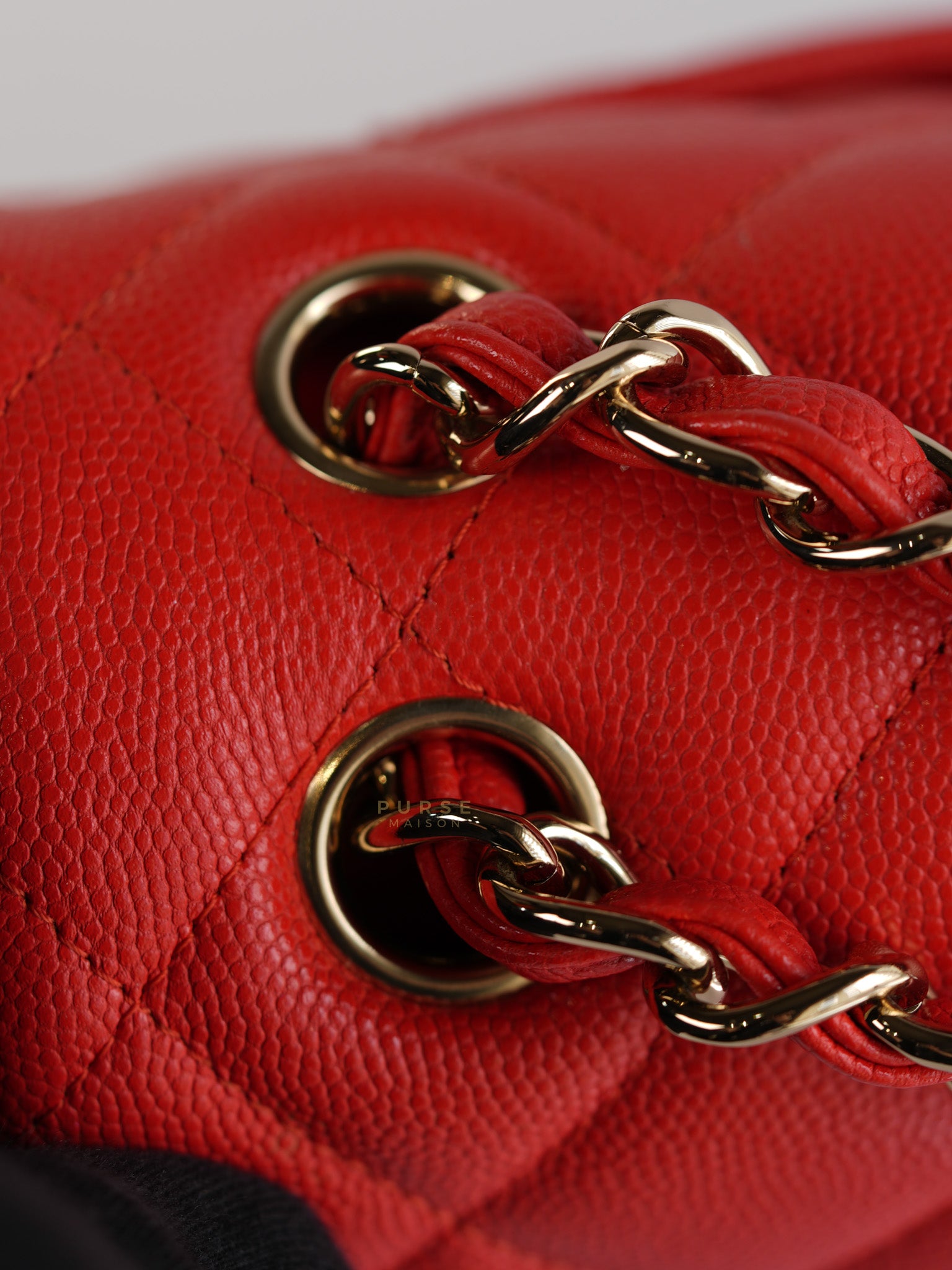 Classic Double Flap Jumbo in Dark Coral Caviar Leather Light Gold Hardware(Series 27)