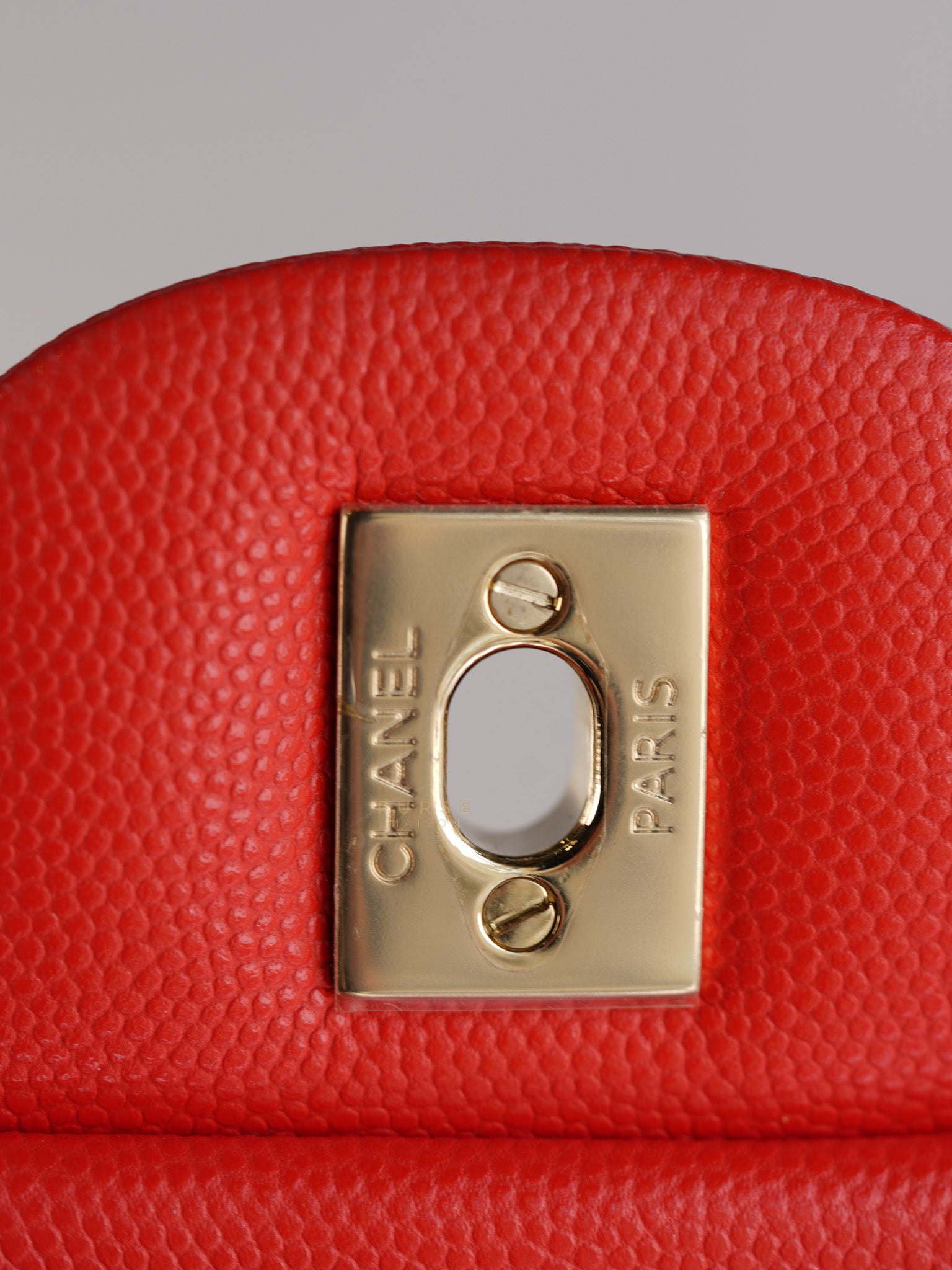 Classic Double Flap Jumbo in Dark Coral Caviar Leather Light Gold Hardware(Series 27)