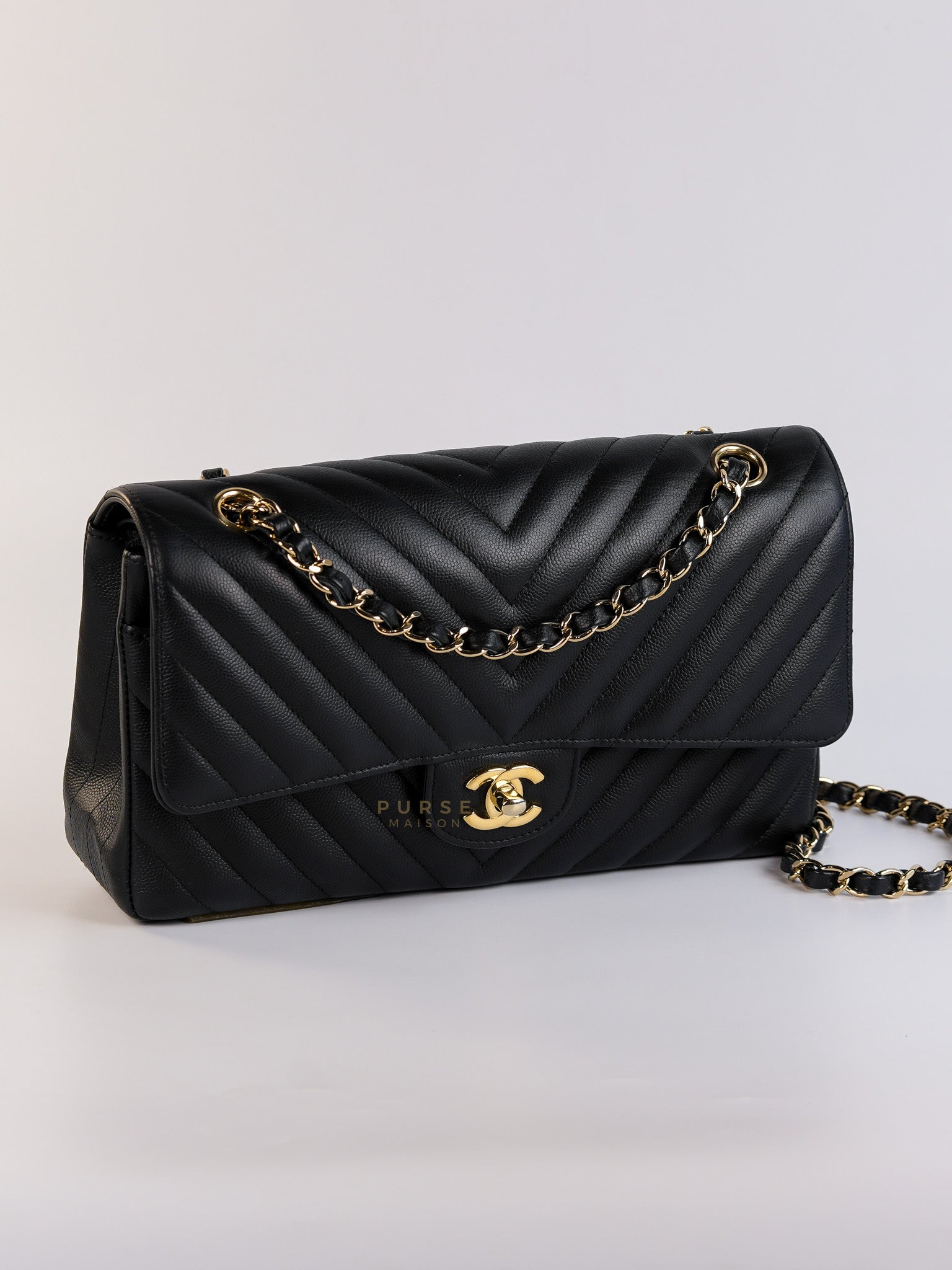 Classic Double Flap Medium Chevron Calfskin Leather and Gold Hardware Series 31