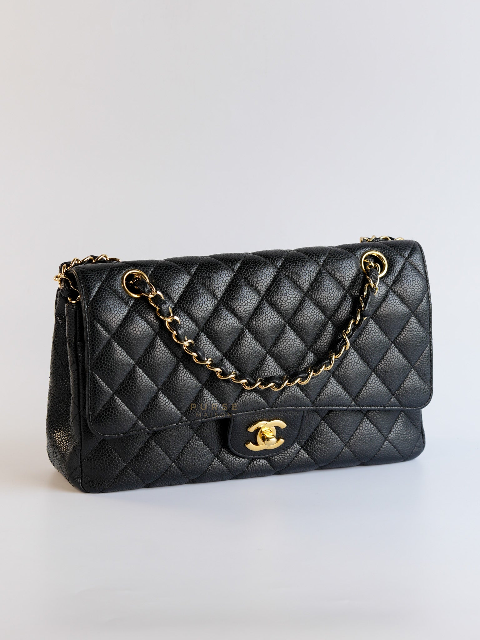 Classic Double Flap in Black Caviar Leather Gold Hardware(Series 13)