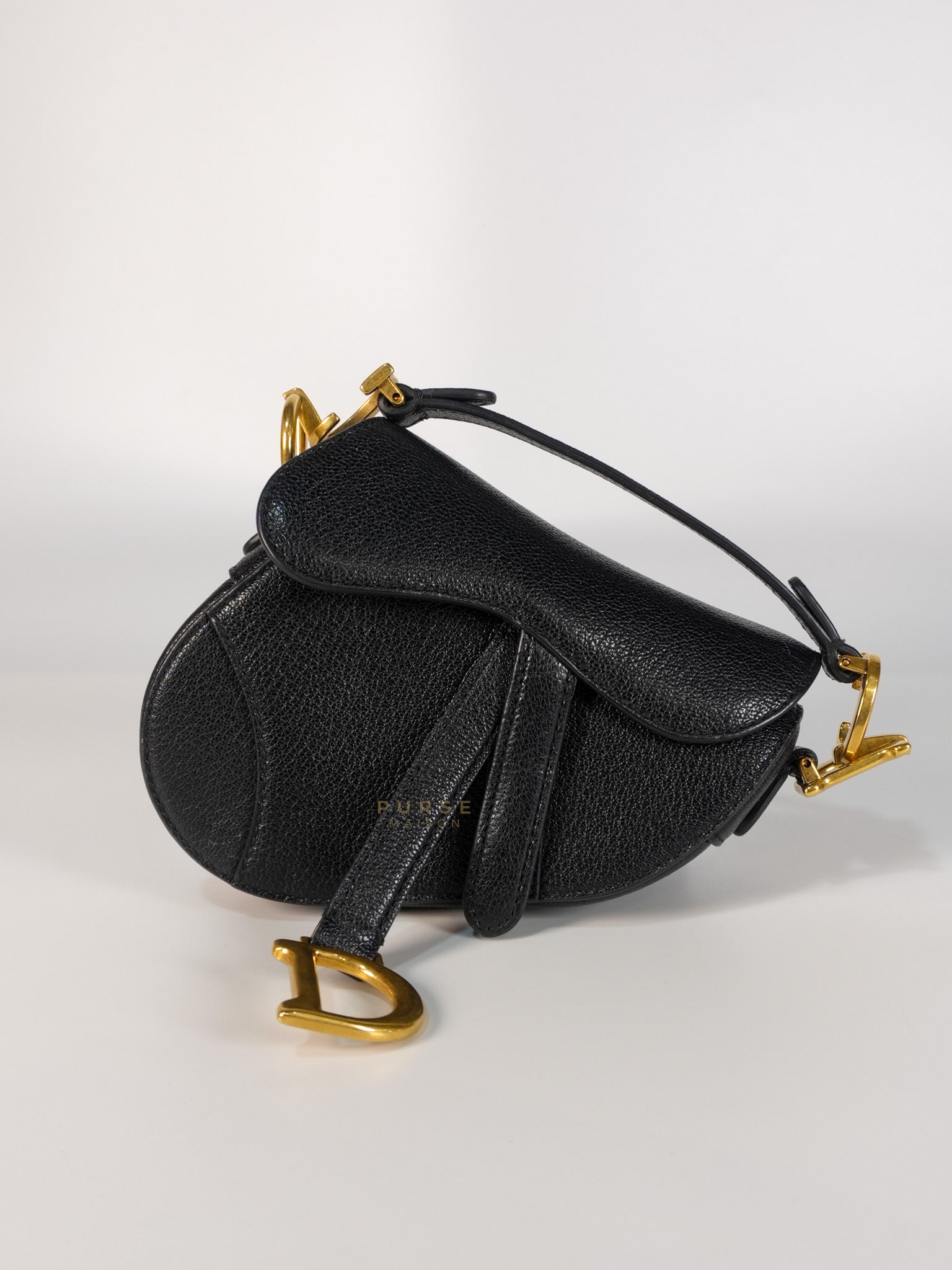 Saddle Micro in Black Grained Calfskin Leather Gold Hardware