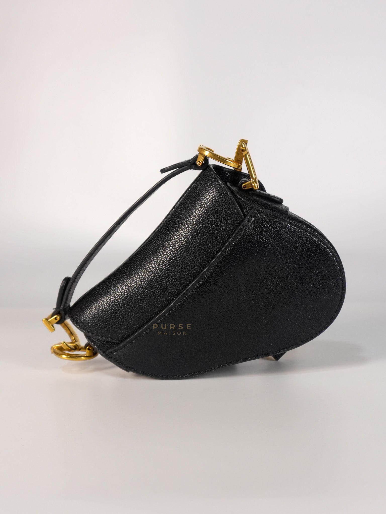 Saddle Micro in Black Grained Calfskin Leather Gold Hardware