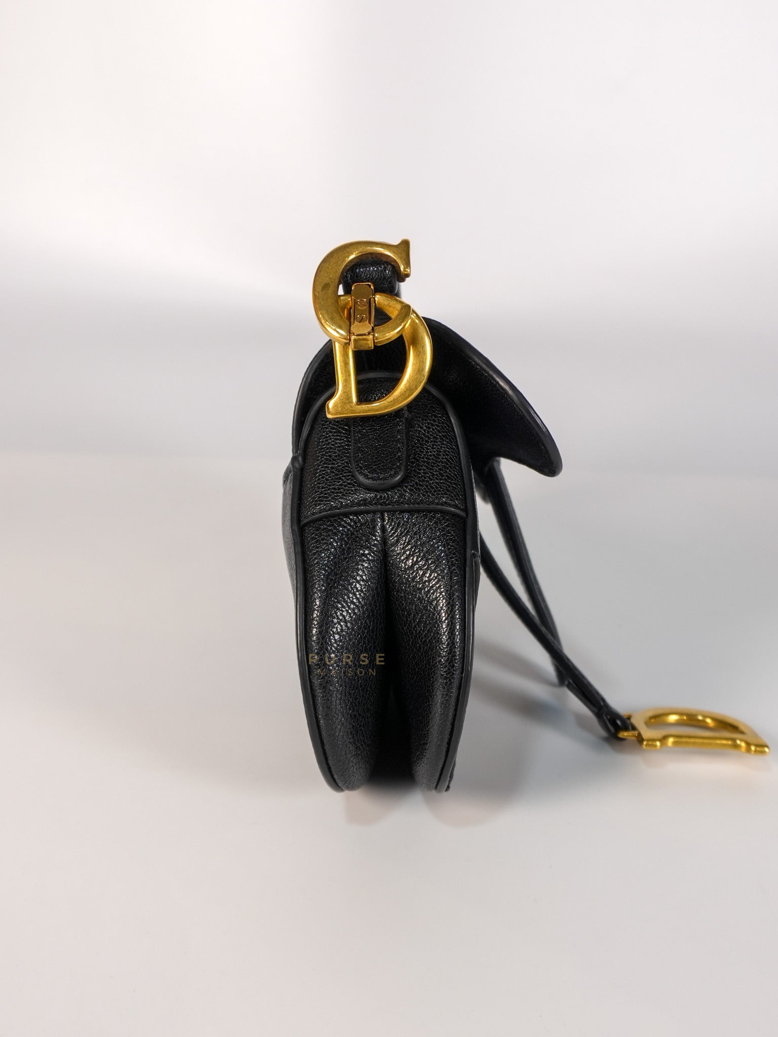 Saddle Micro in Black Grained Calfskin Leather Gold Hardware