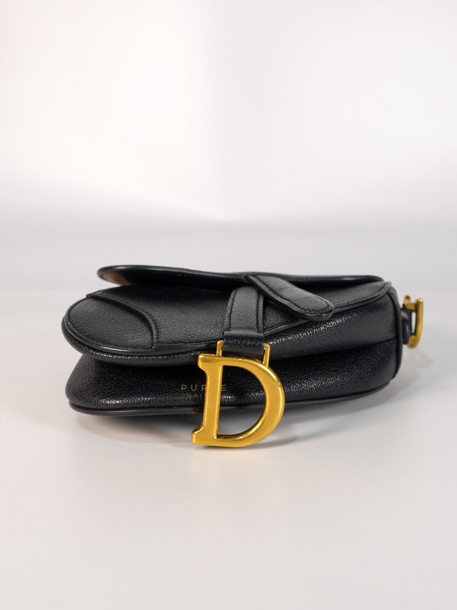 Saddle Micro in Black Grained Calfskin Leather Gold Hardware