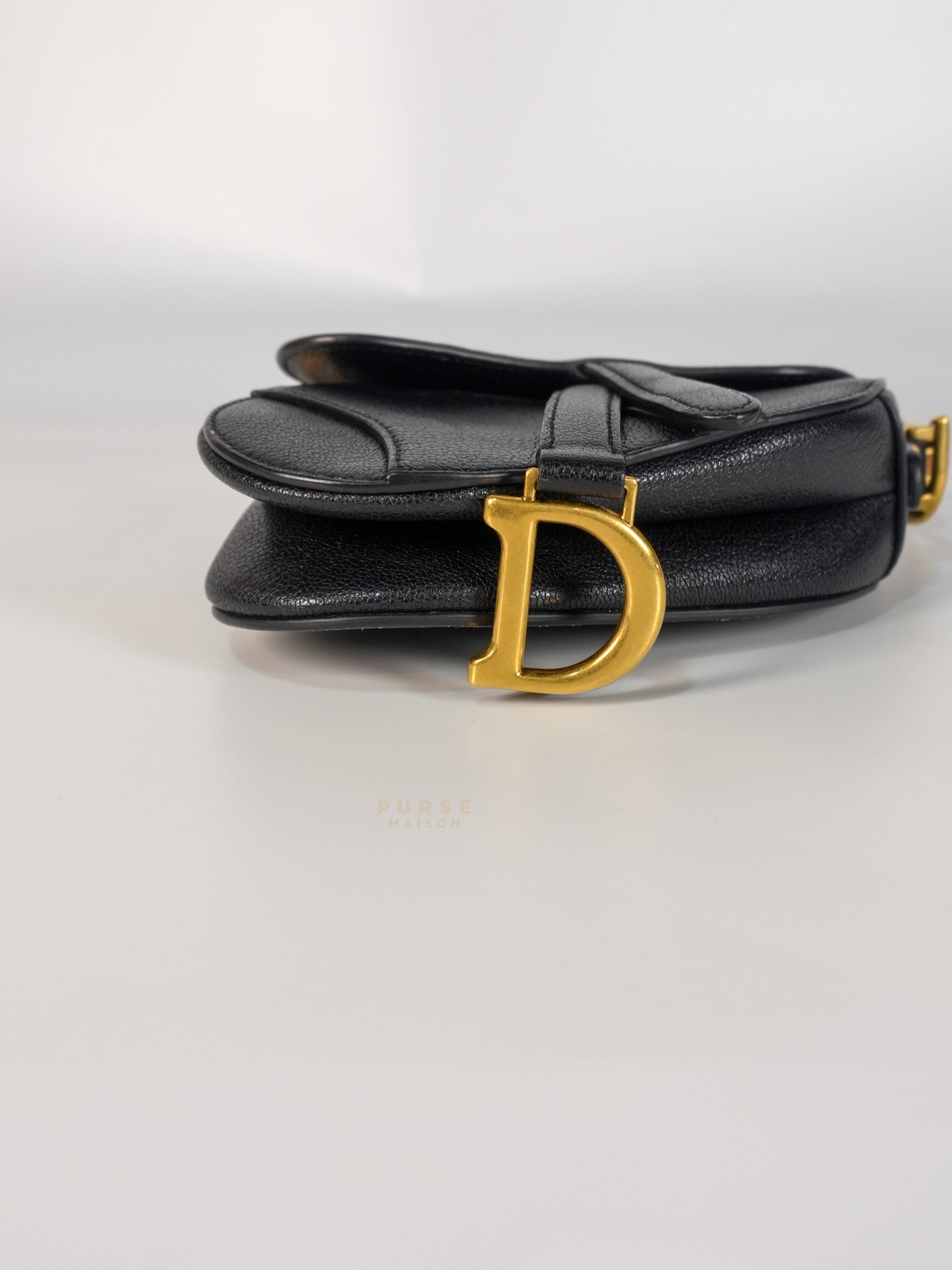 Saddle Micro in Black Grained Calfskin Leather Gold Hardware