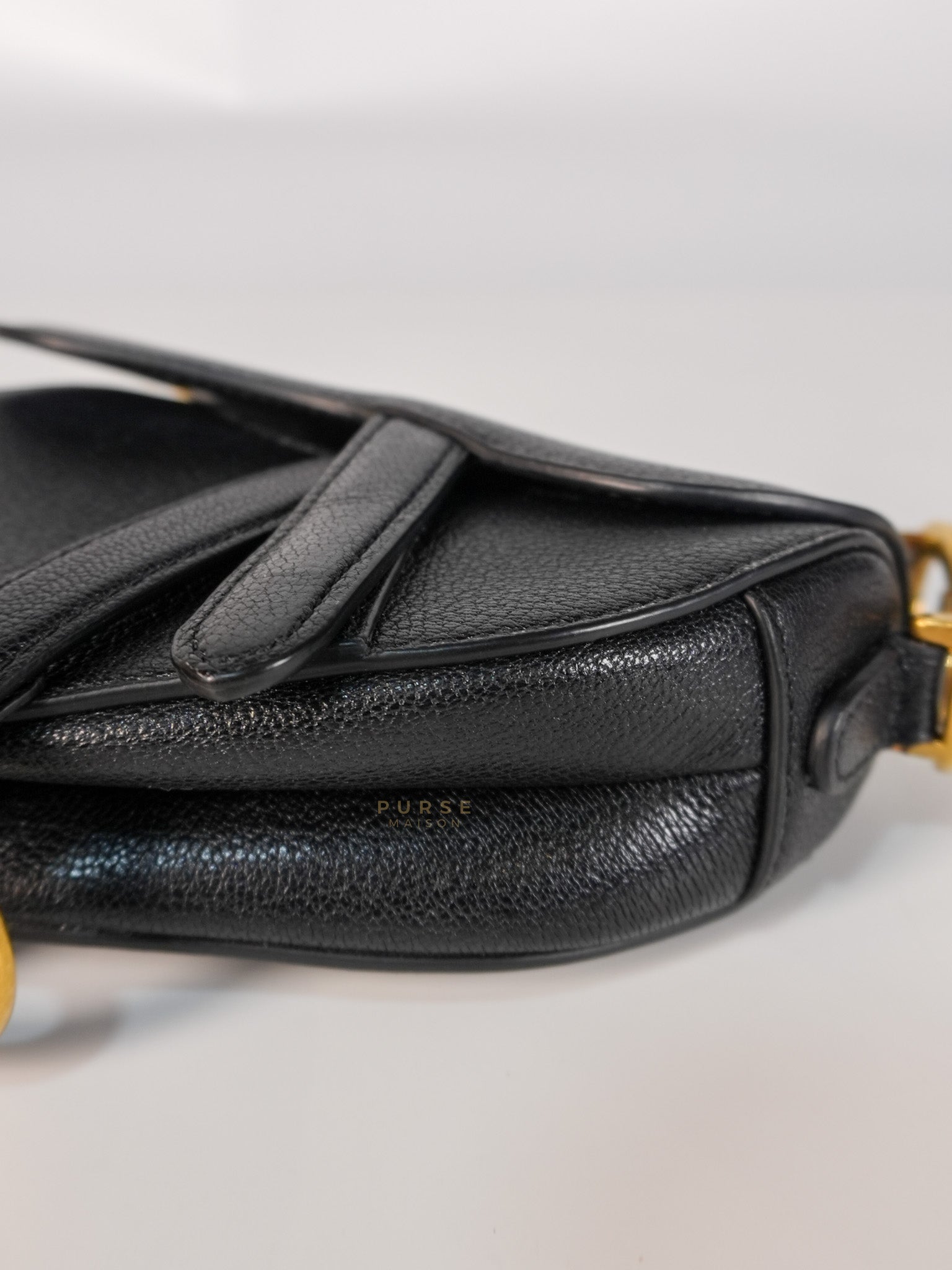 Saddle Micro in Black Grained Calfskin Leather Gold Hardware