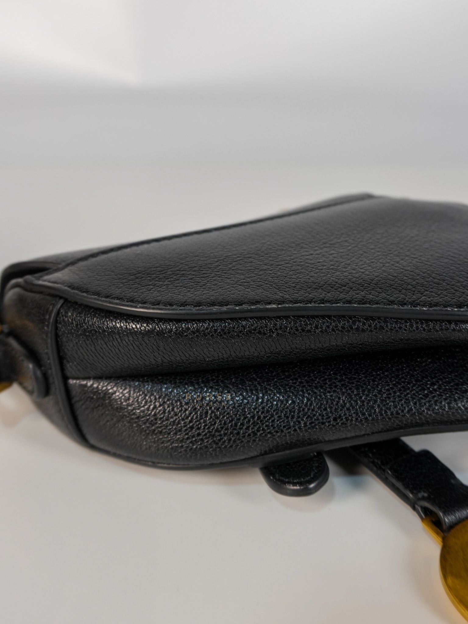 Saddle Micro in Black Grained Calfskin Leather Gold Hardware