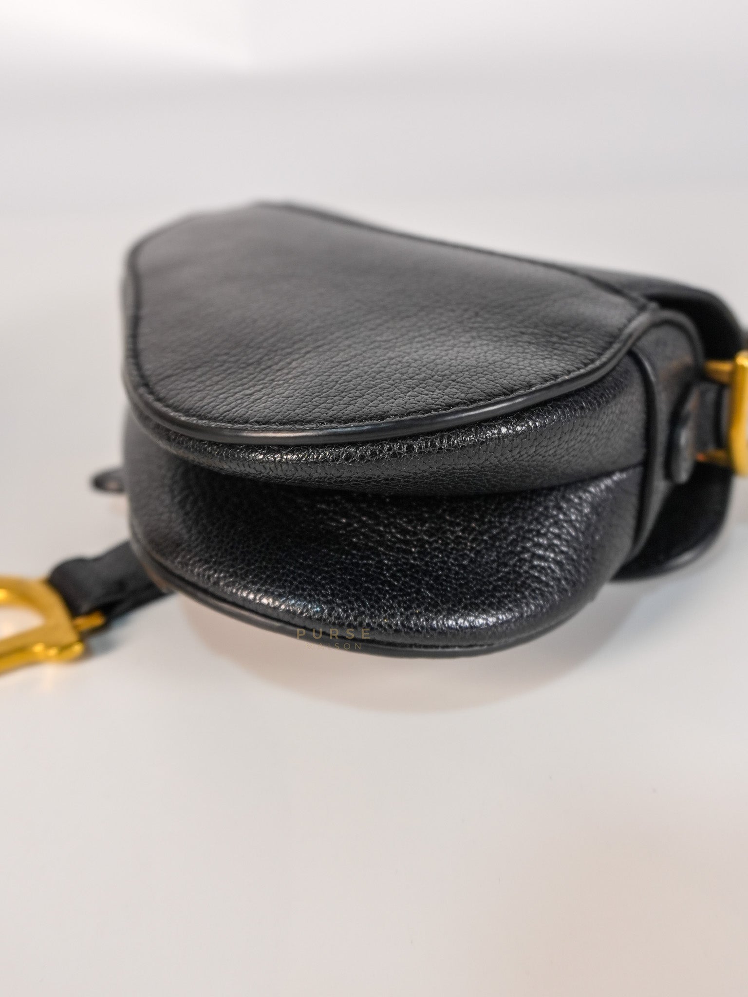 Saddle Micro in Black Grained Calfskin Leather Gold Hardware
