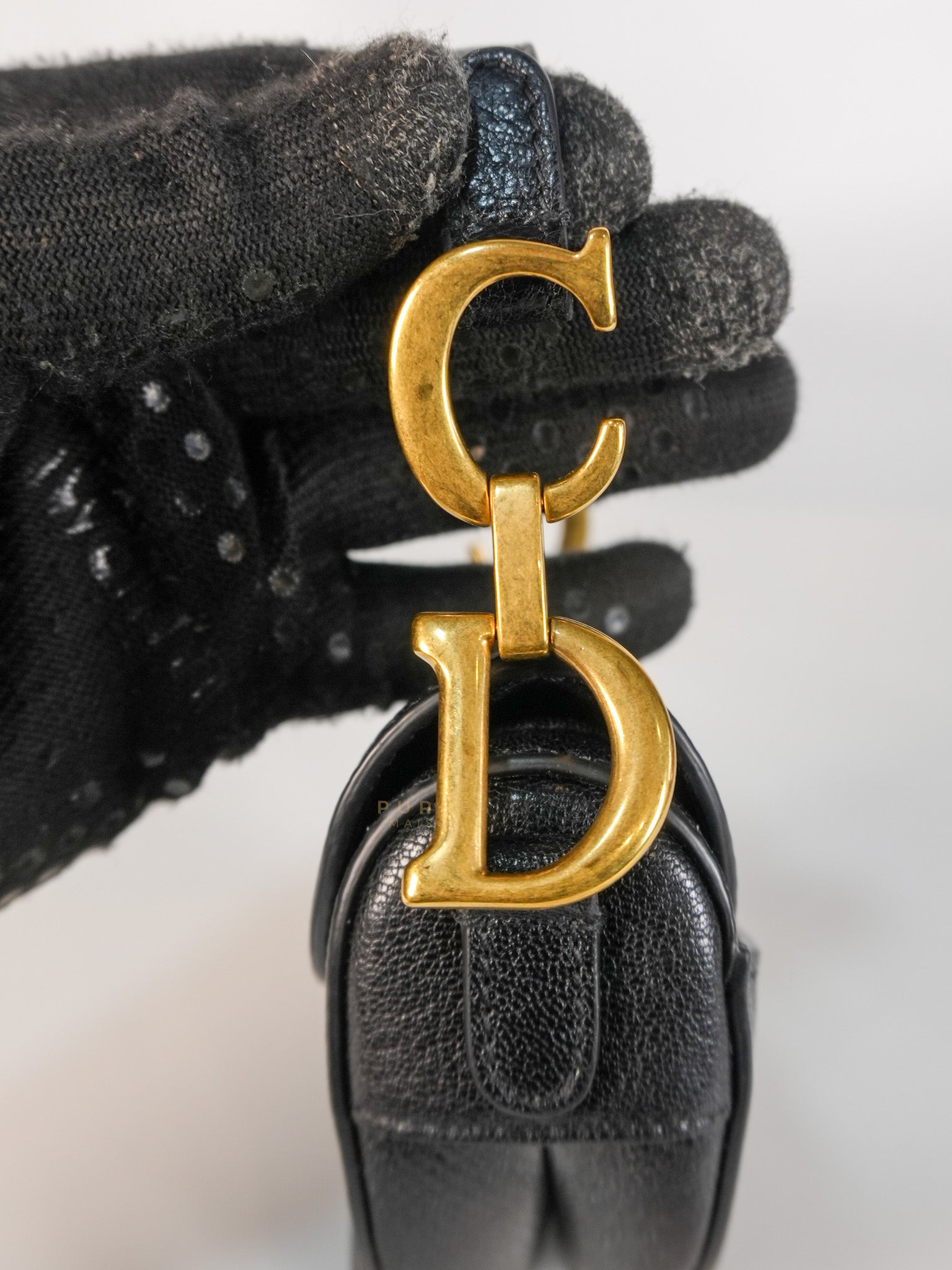 Saddle Micro in Black Grained Calfskin Leather Gold Hardware