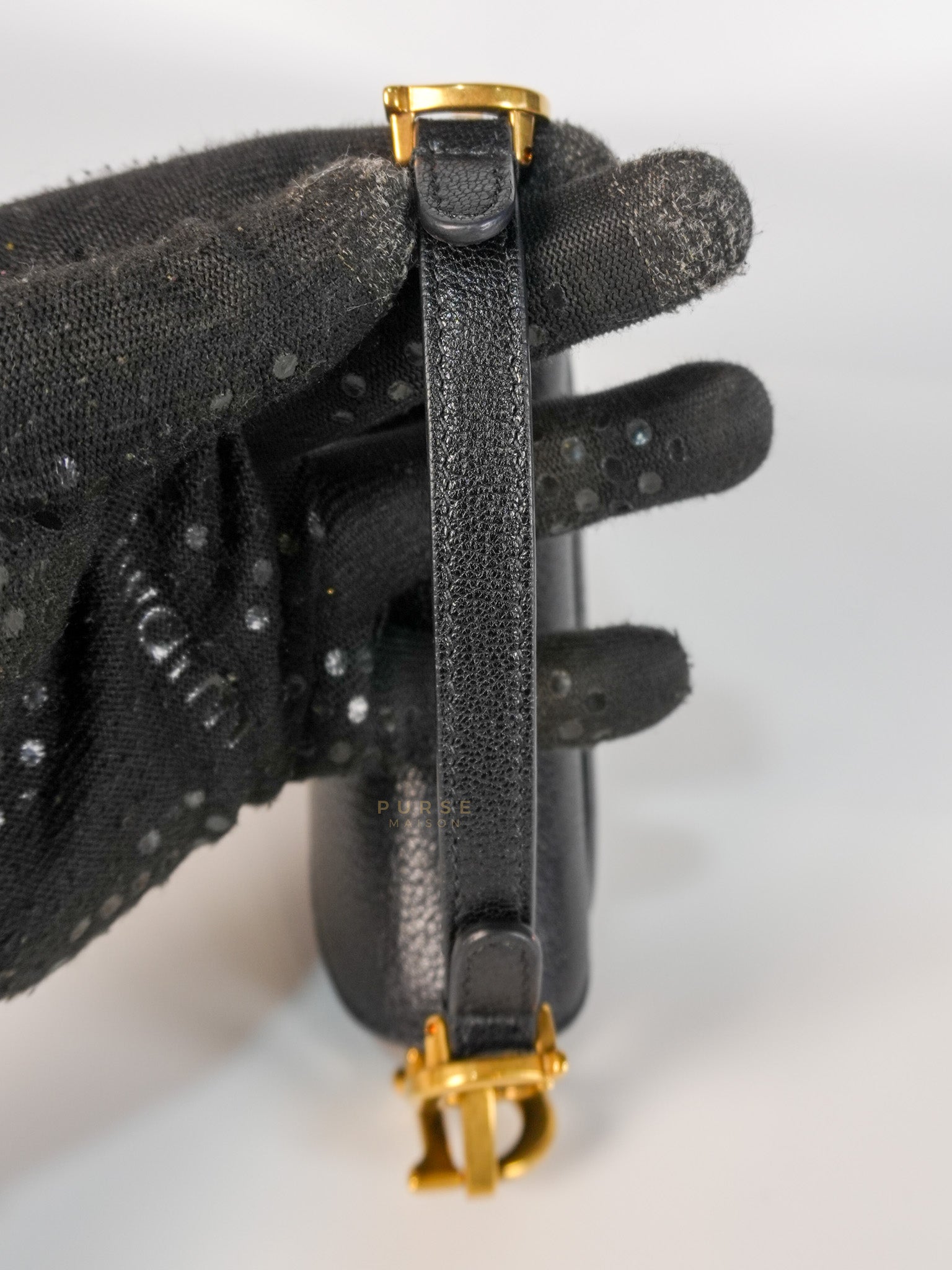 Saddle Micro in Black Grained Calfskin Leather Gold Hardware