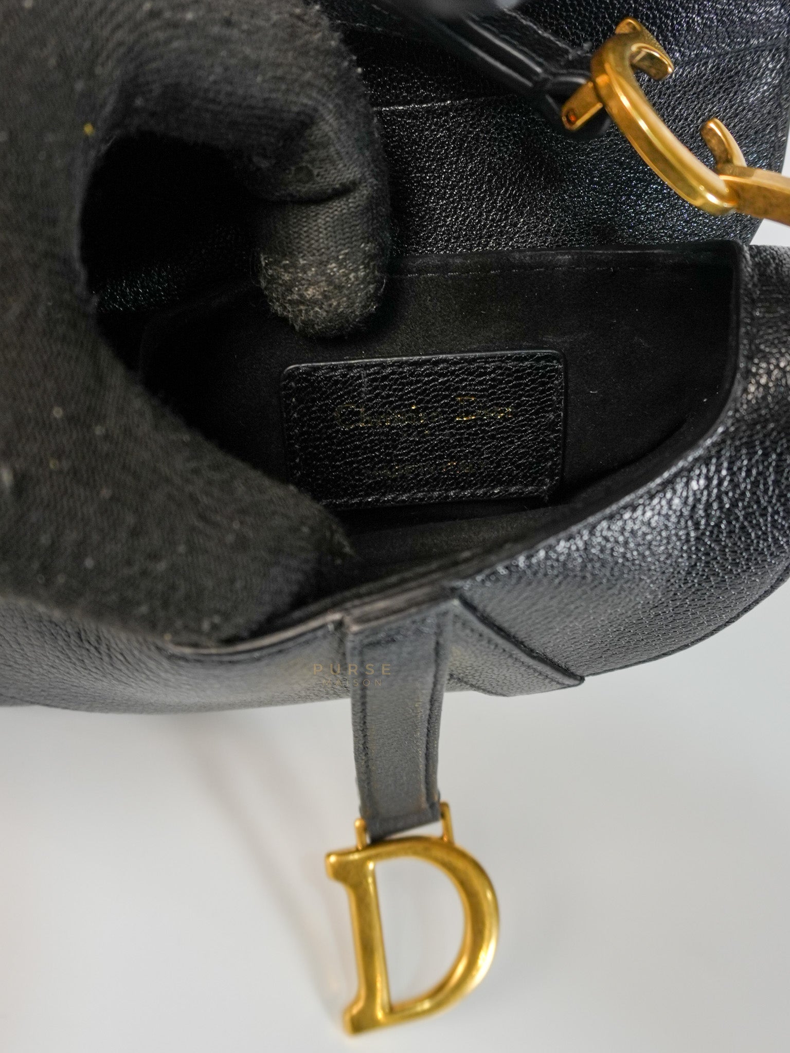 Saddle Micro in Black Grained Calfskin Leather Gold Hardware