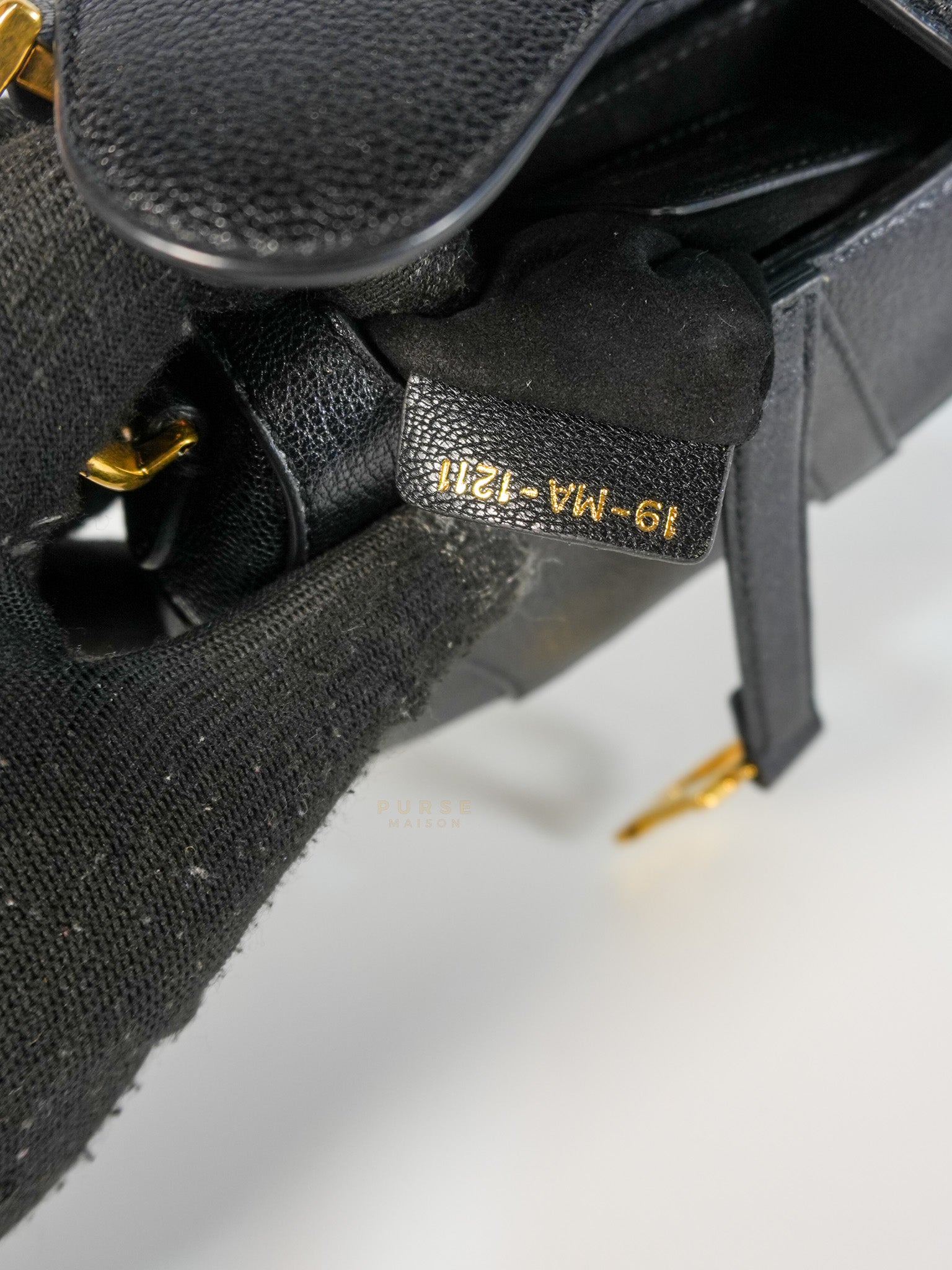 Saddle Micro in Black Grained Calfskin Leather Gold Hardware