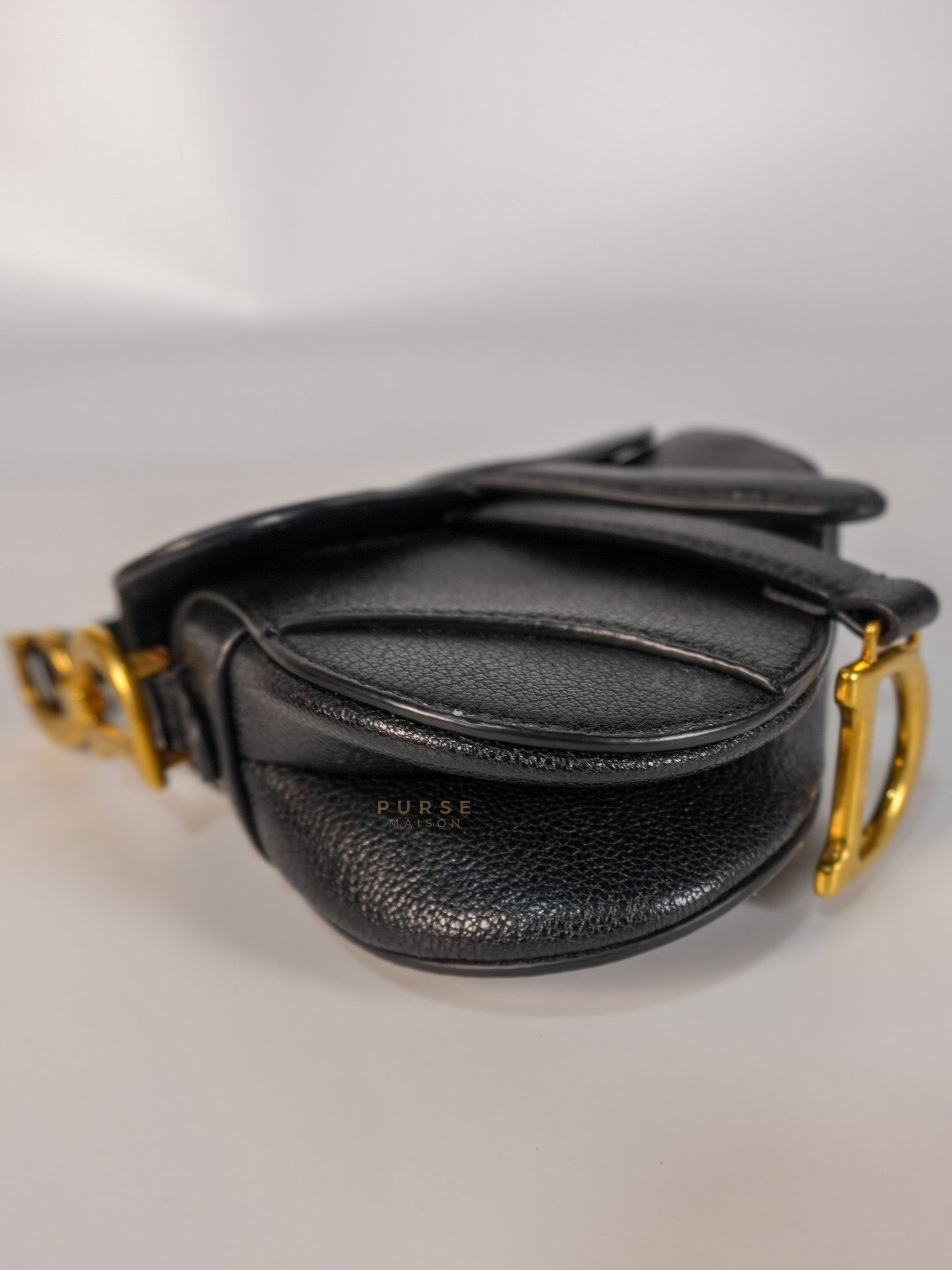 Saddle Micro in Black Grained Calfskin Leather Gold Hardware