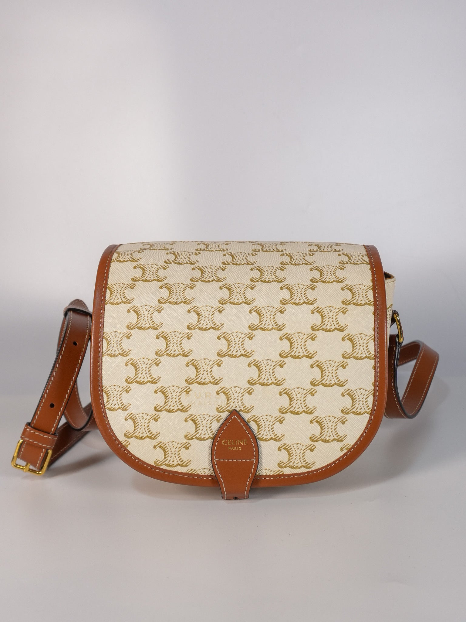 Folco Medium in Triomphe Canvas White Calfskin Leather