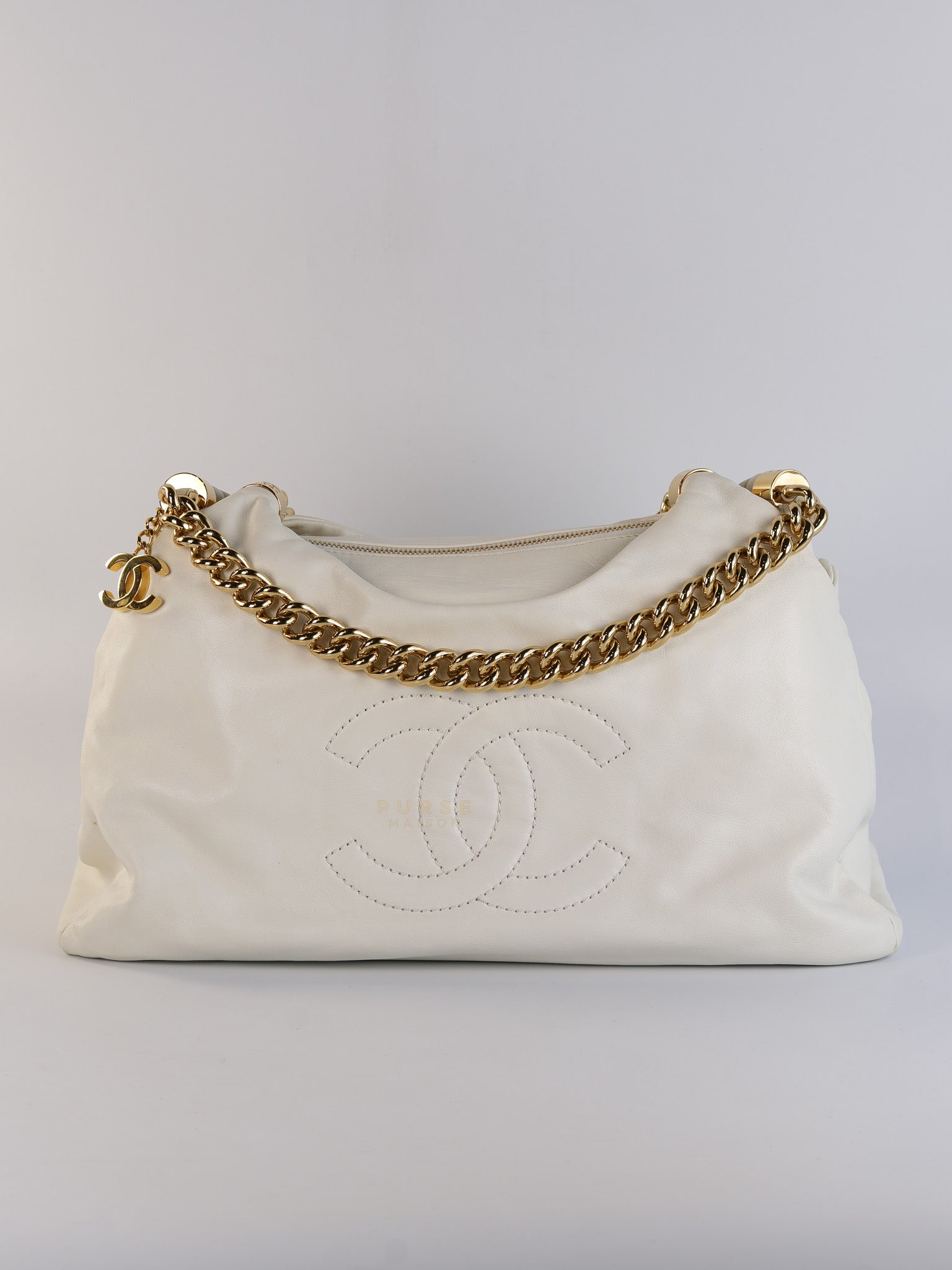 Rodeo Drive White Calfskin Leather and Shiny Gold Hardwaere Hobo Bag Series 12
