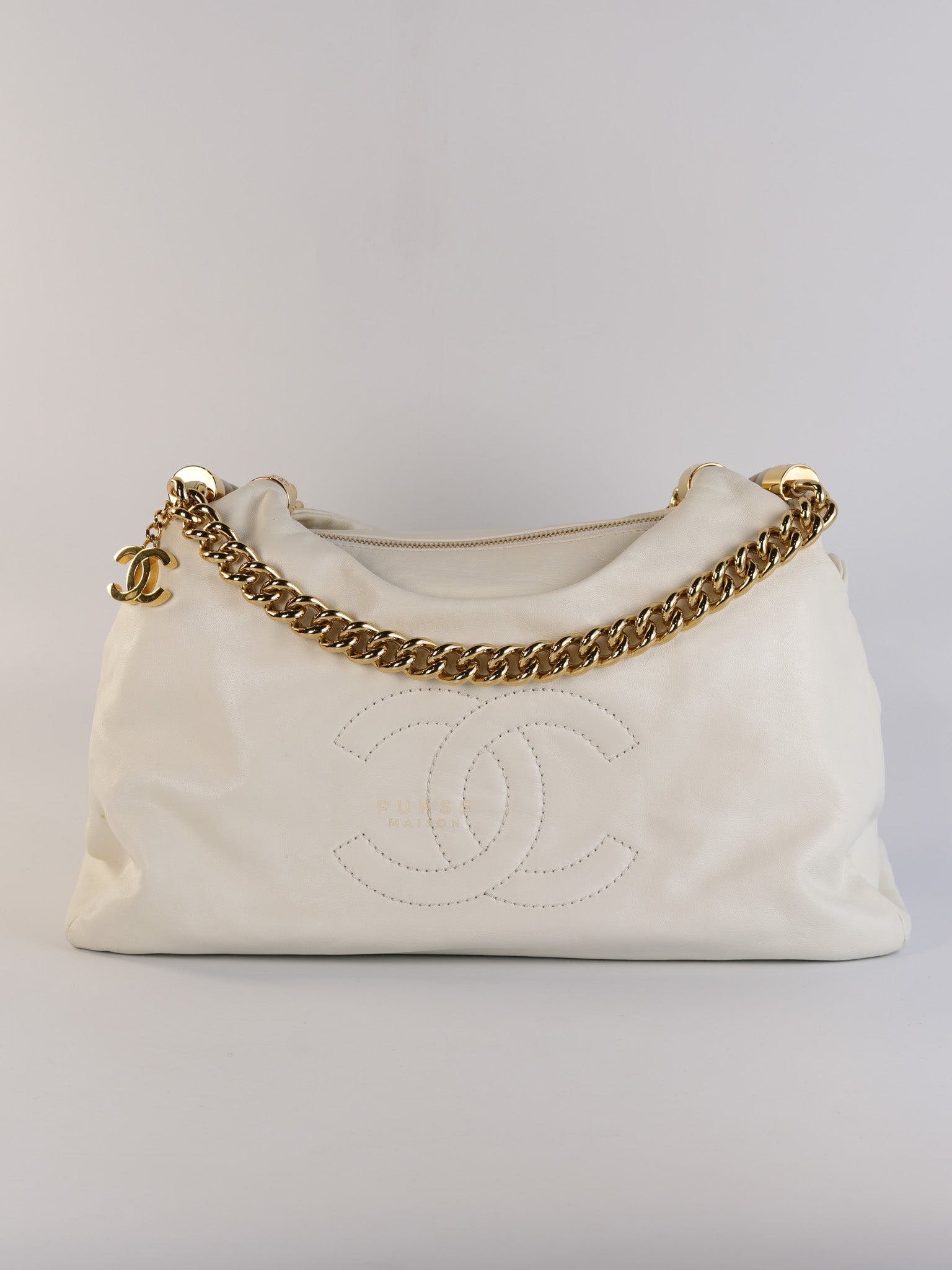 Rodeo Drive White Calfskin Leather and Shiny Gold Hardwaere Hobo Bag Series 12