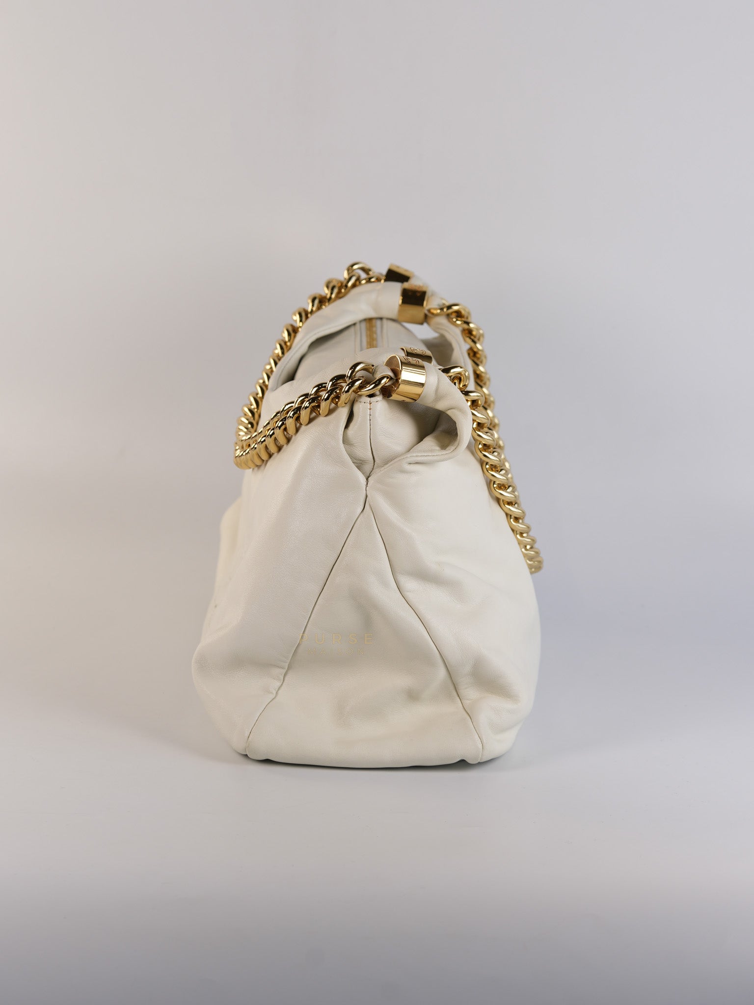 Rodeo Drive White Calfskin Leather and Shiny Gold Hardwaere Hobo Bag Series 12