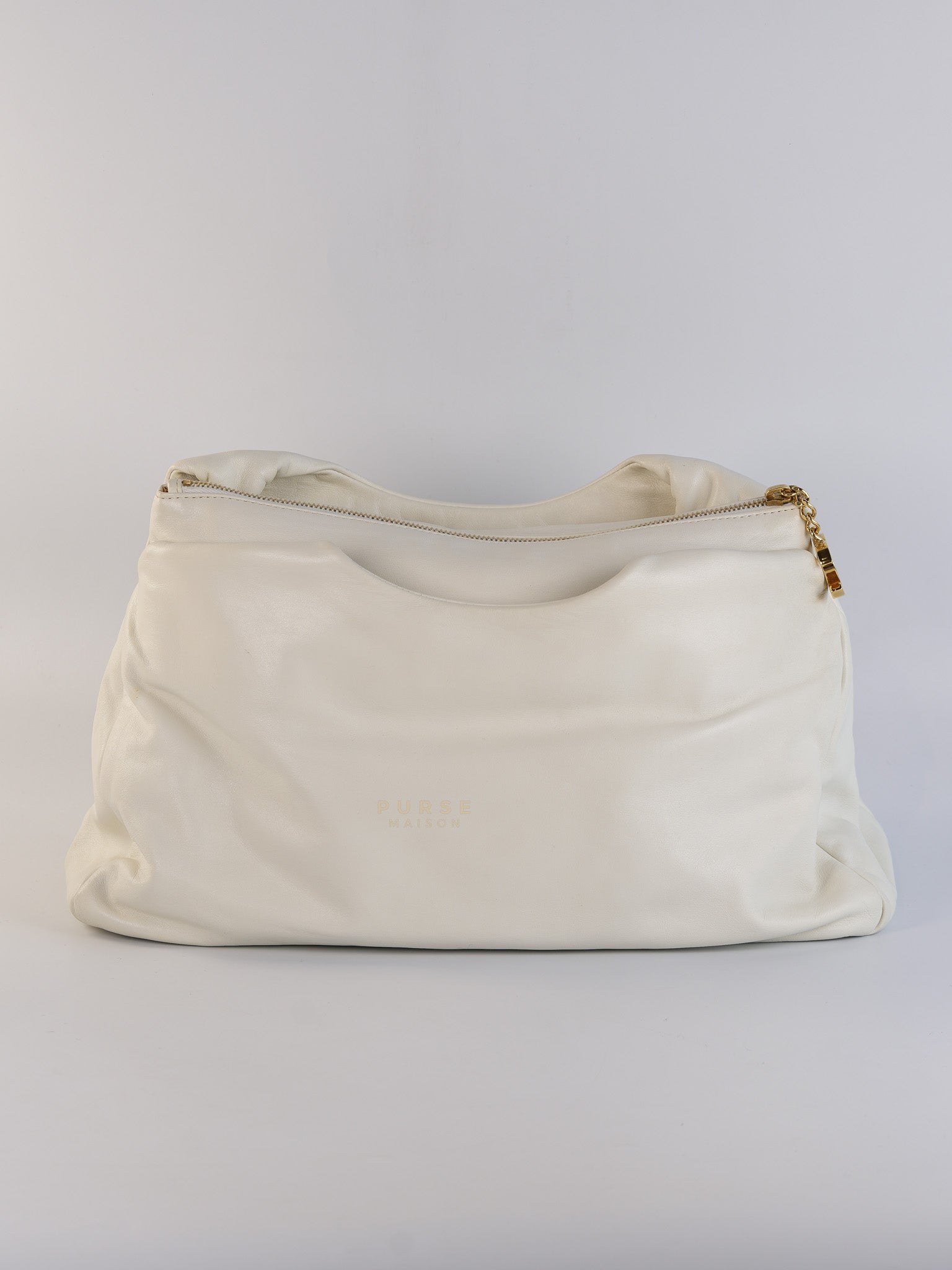 Rodeo Drive White Calfskin Leather and Shiny Gold Hardwaere Hobo Bag Series 12