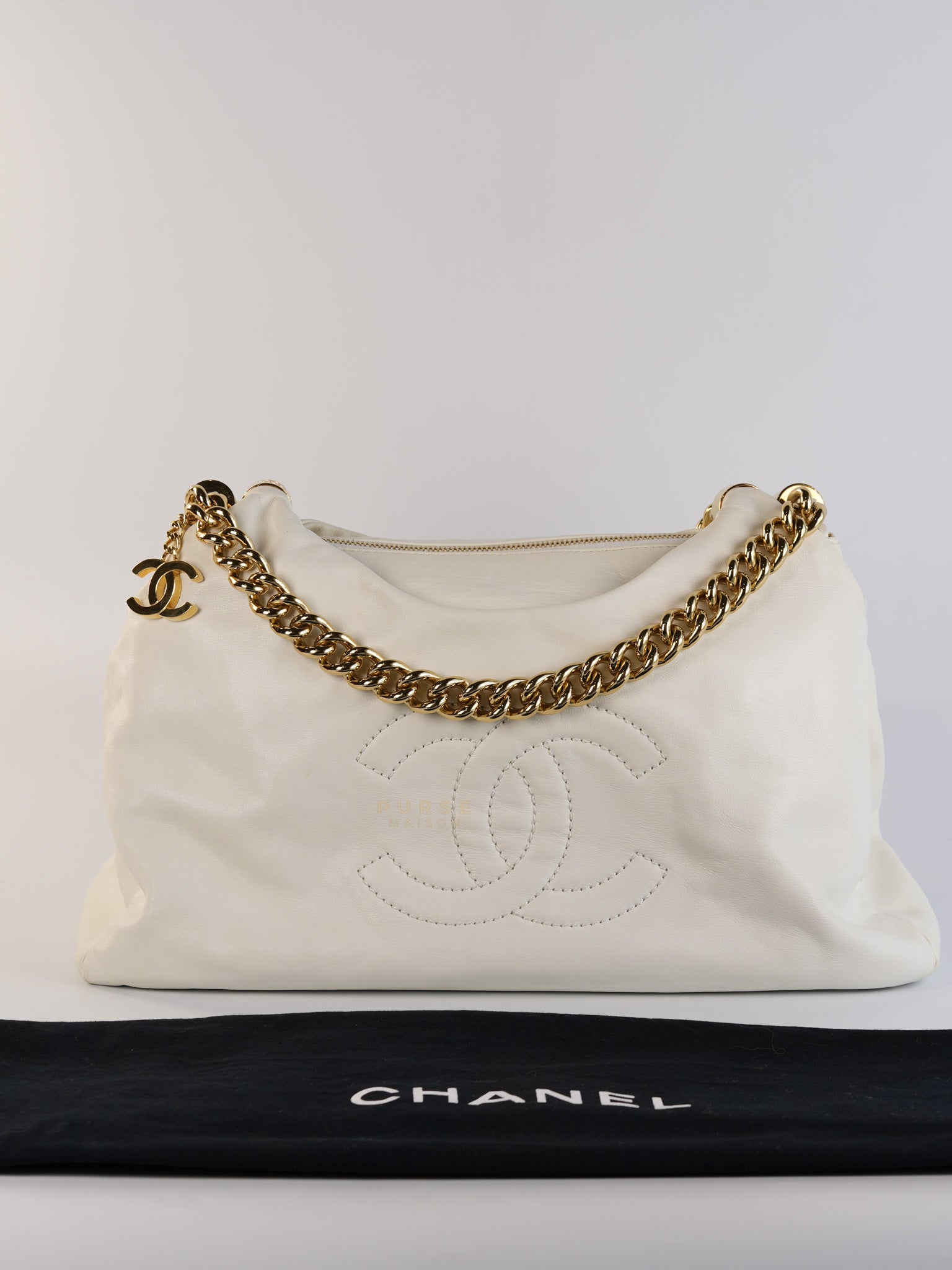 Rodeo Drive White Calfskin Leather and Shiny Gold Hardwaere Hobo Bag Series 12