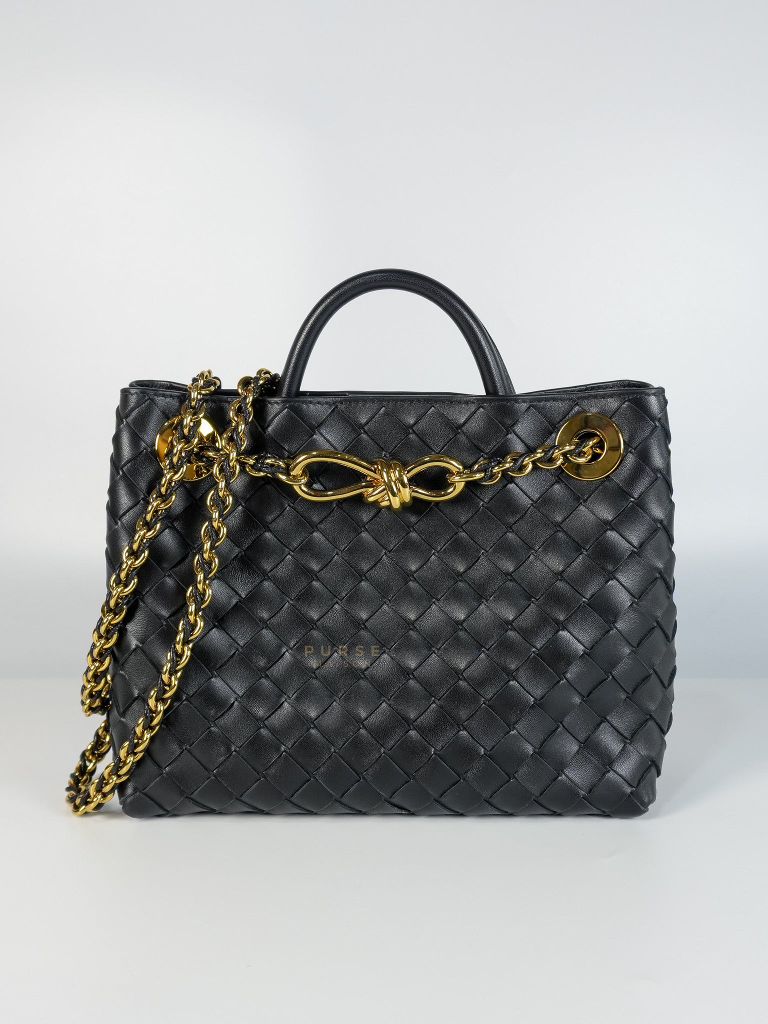Andiamo in Small Black Intrecciato Leather