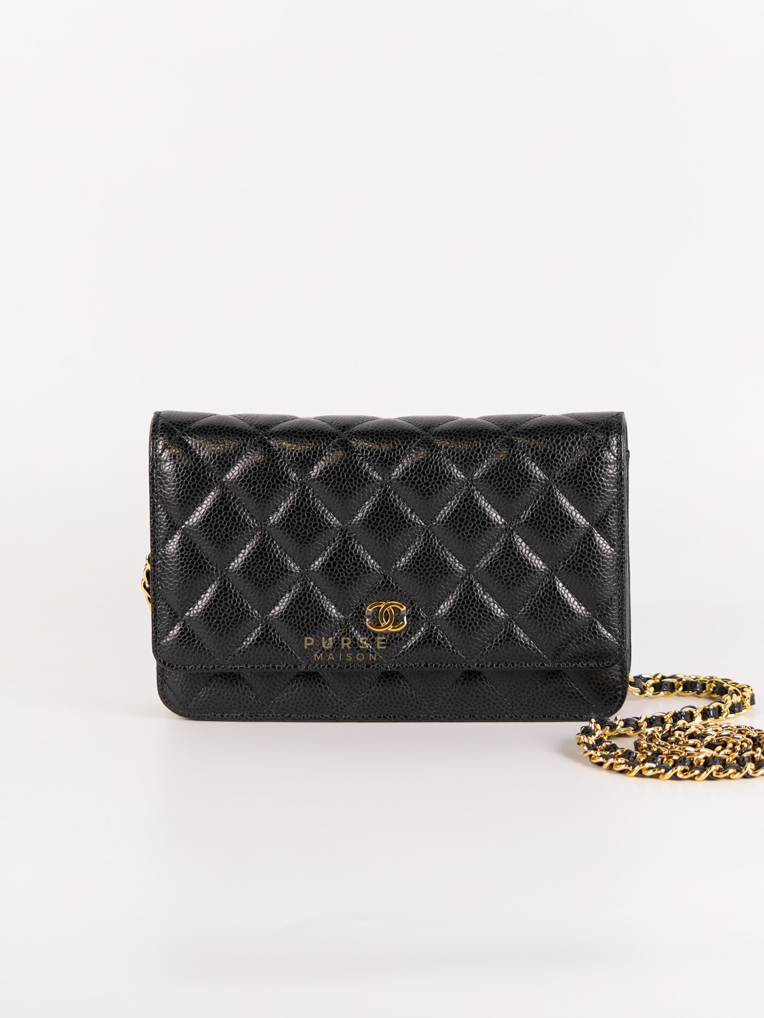 Classic Wallet on Chain Black Quilted Caviar Leather in Gold Hardware Series 31